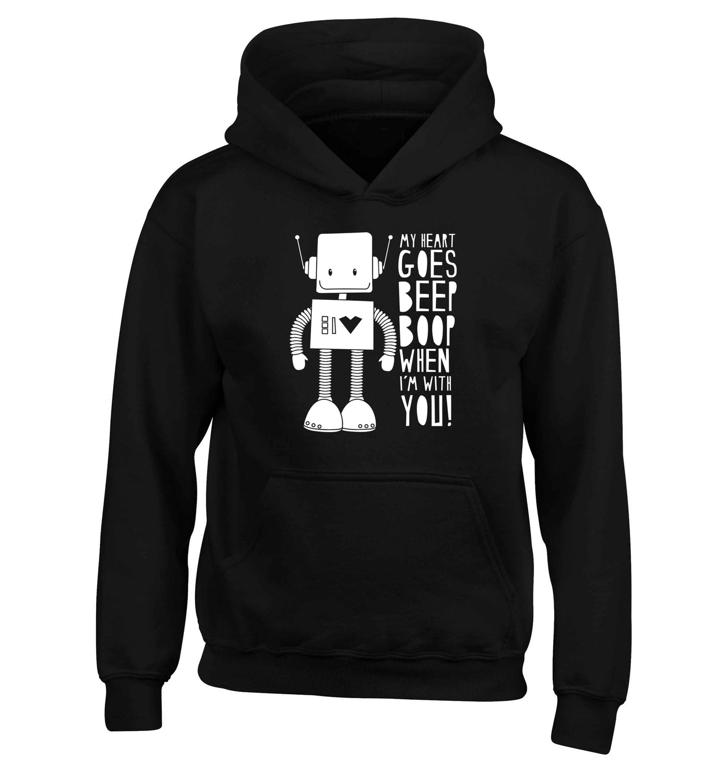My heart goes beep boop when I'm with you children's black hoodie 12-13 Years