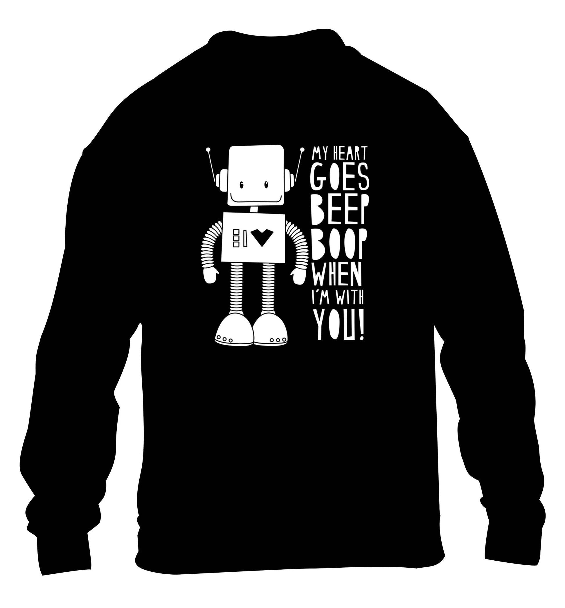 My heart goes beep boop when I'm with you children's black sweater 12-13 Years