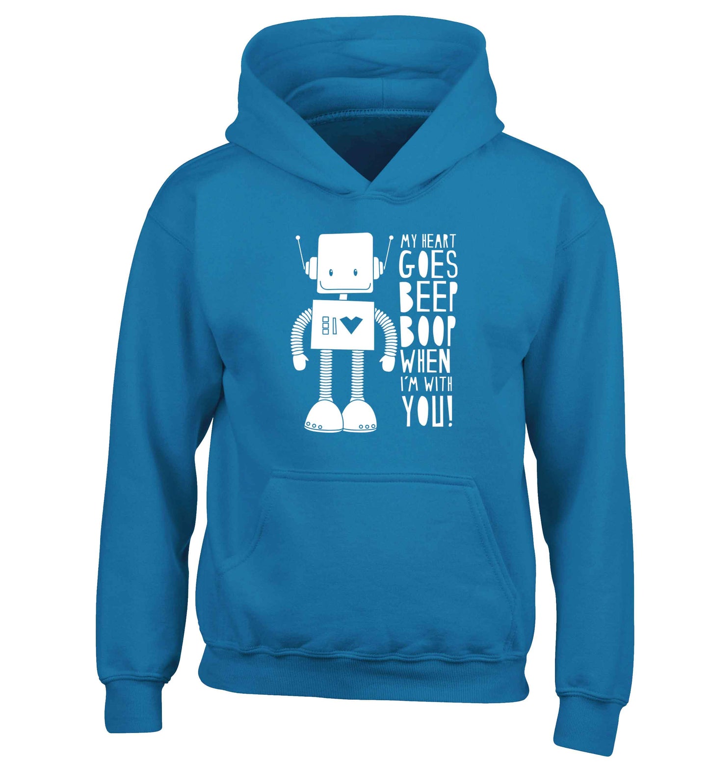 My heart goes beep boop when I'm with you children's blue hoodie 12-13 Years