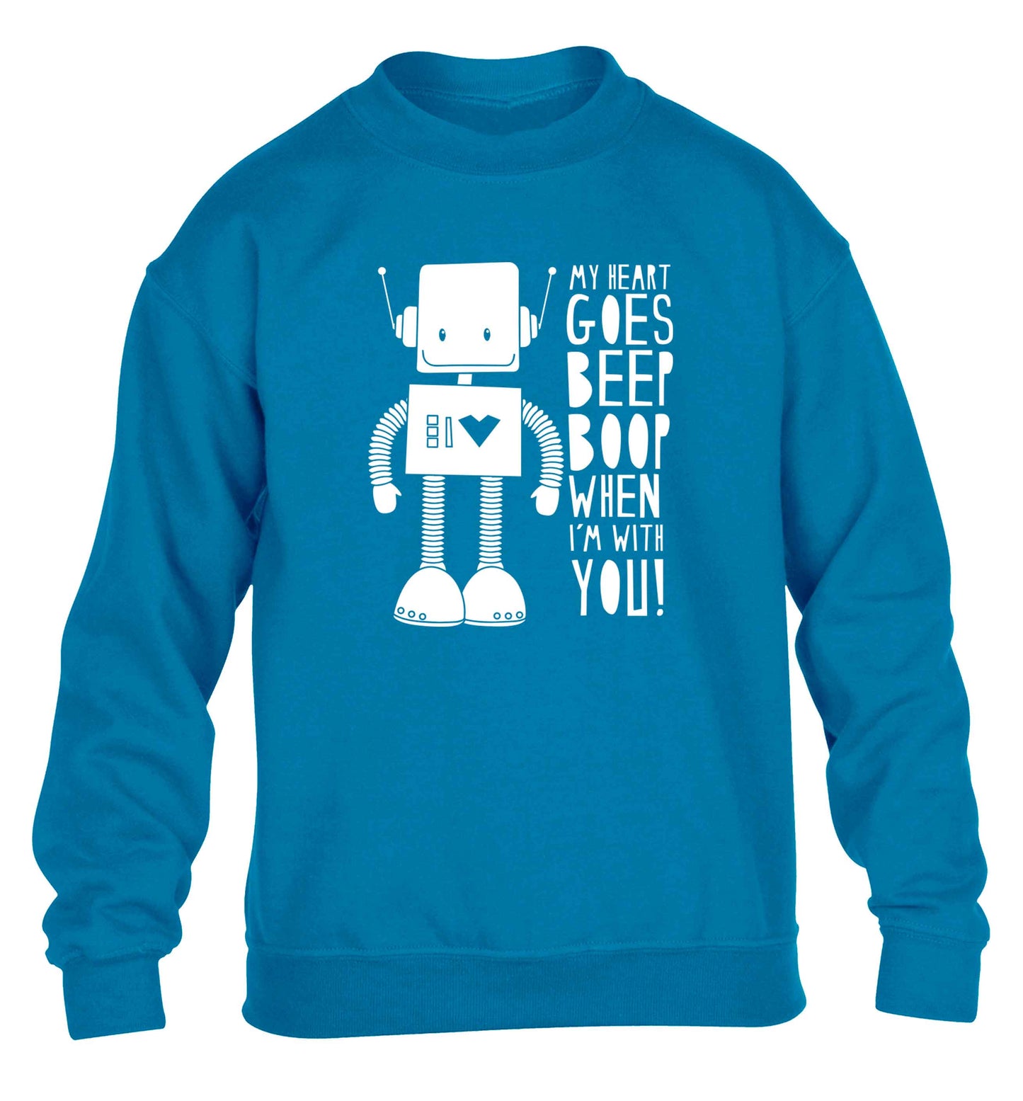 My heart goes beep boop when I'm with you children's blue sweater 12-13 Years