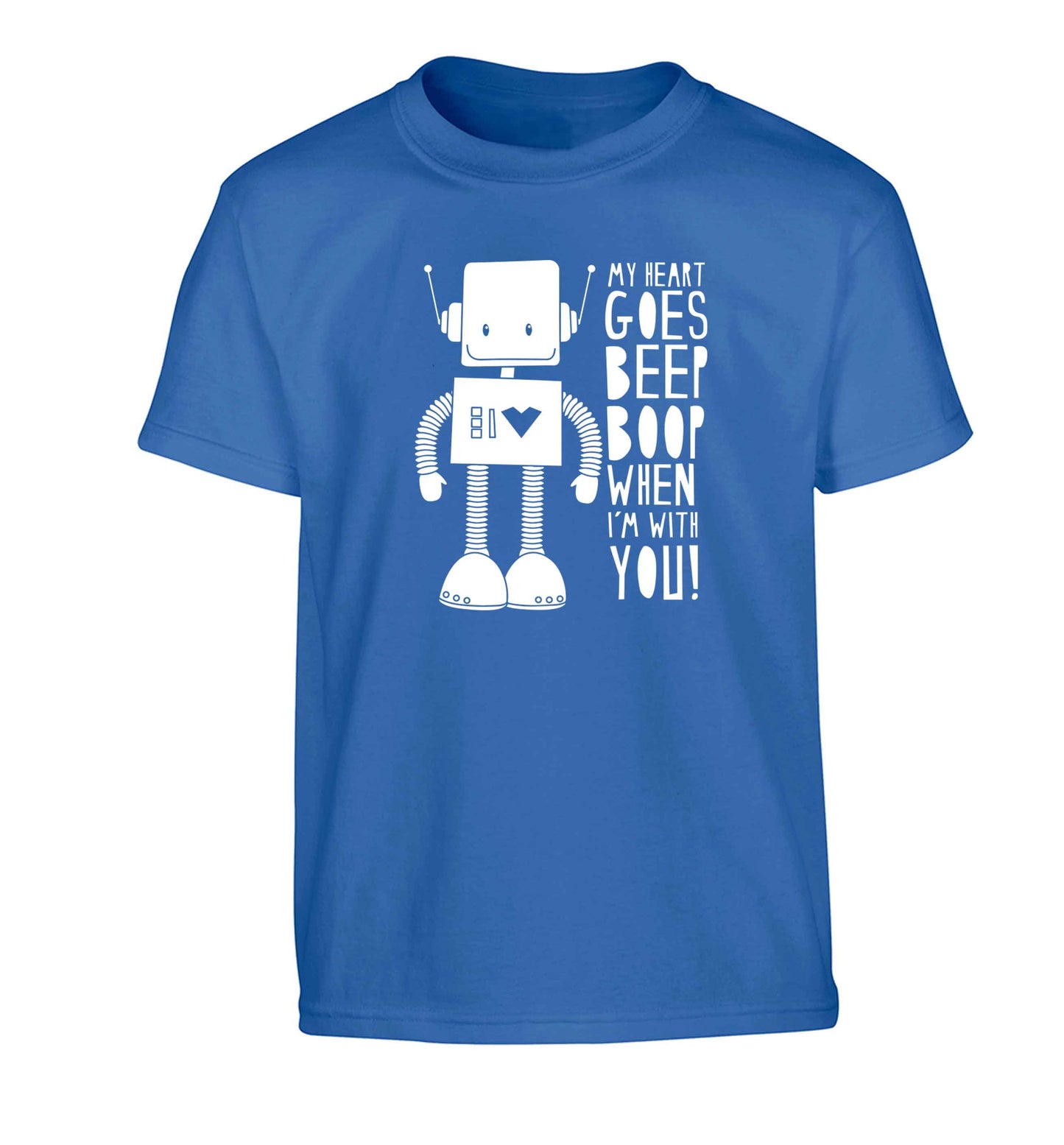 My heart goes beep boop when I'm with you Children's blue Tshirt 12-13 Years