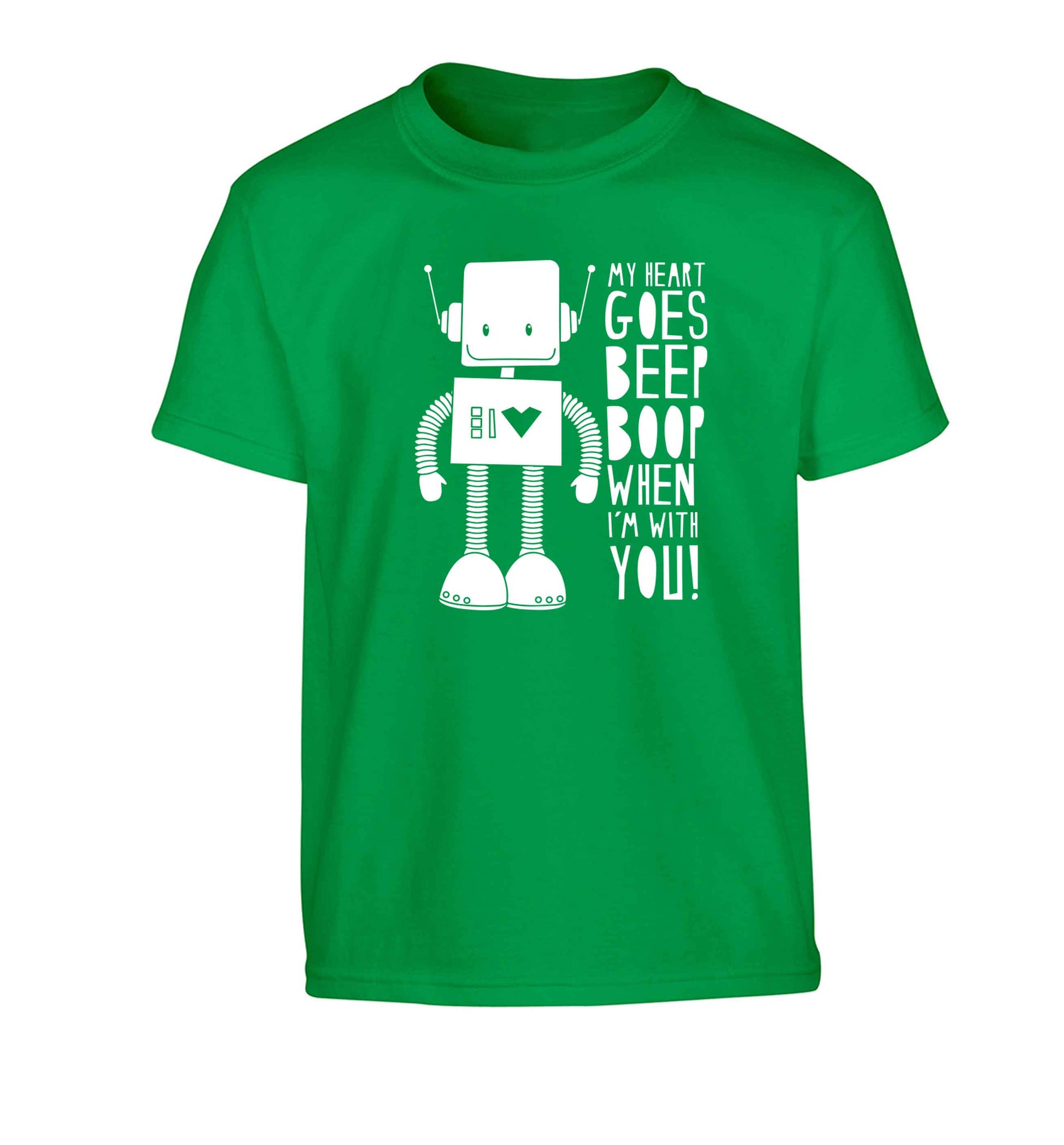 My heart goes beep boop when I'm with you Children's green Tshirt 12-13 Years
