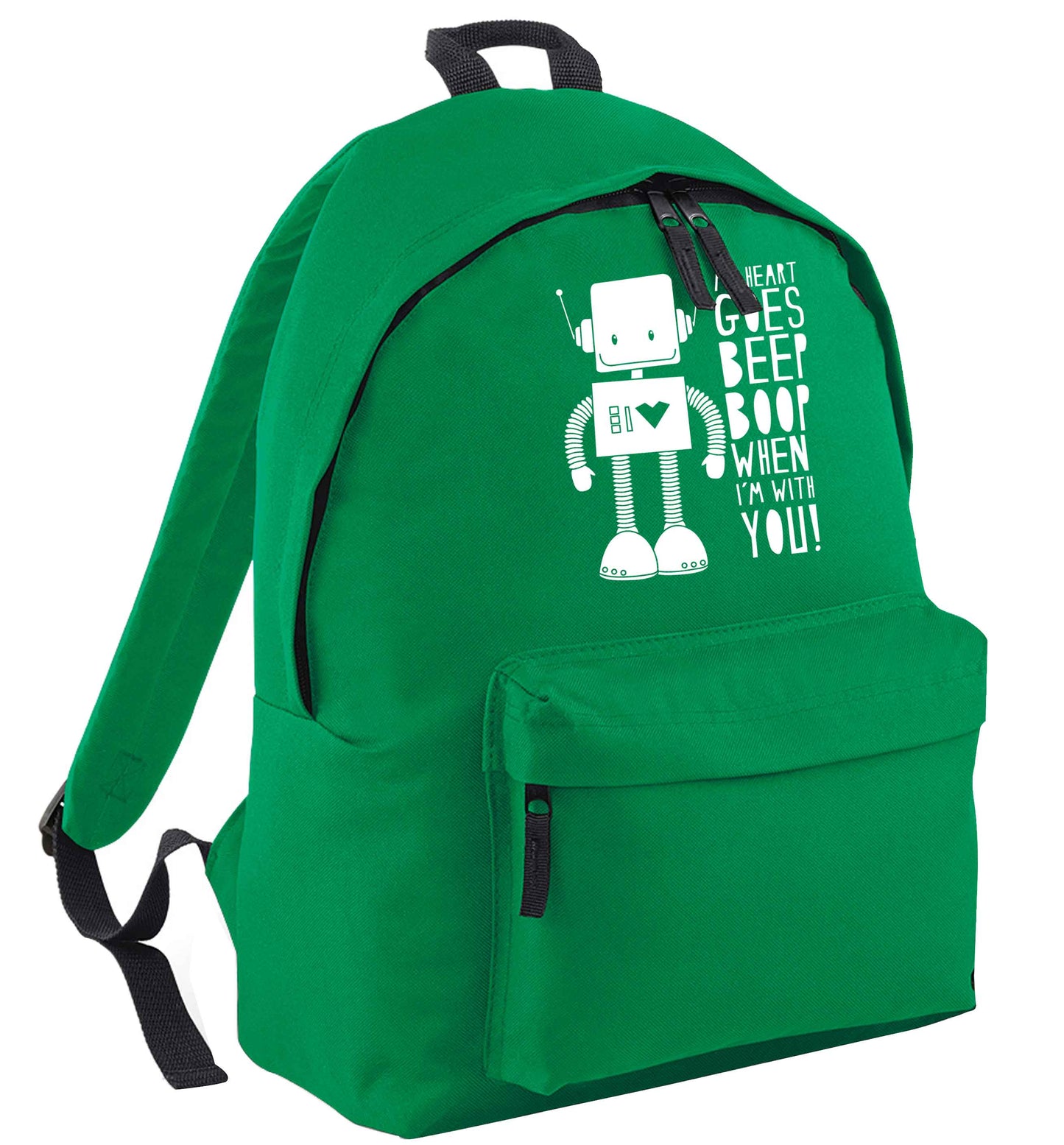 My heart goes beep boop when I'm with you green adults backpack
