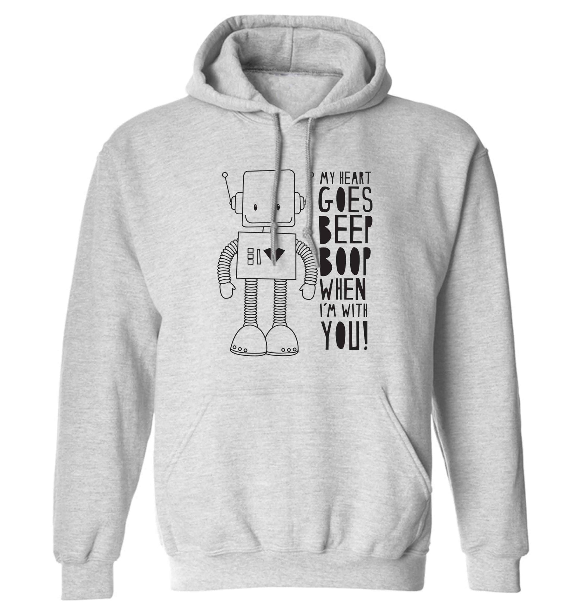 My heart goes beep boop when I'm with you adults unisex grey hoodie 2XL