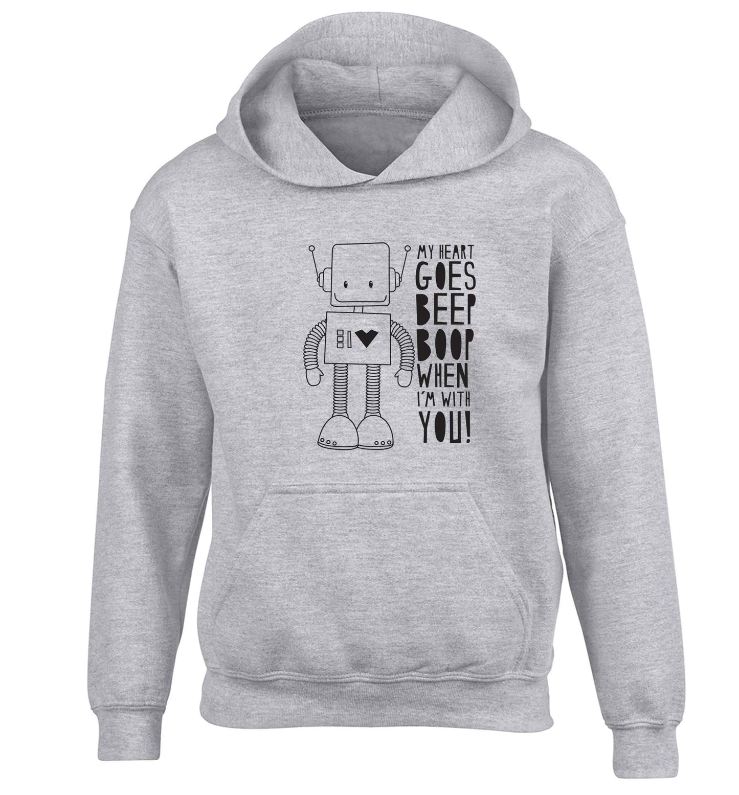 My heart goes beep boop when I'm with you children's grey hoodie 12-13 Years