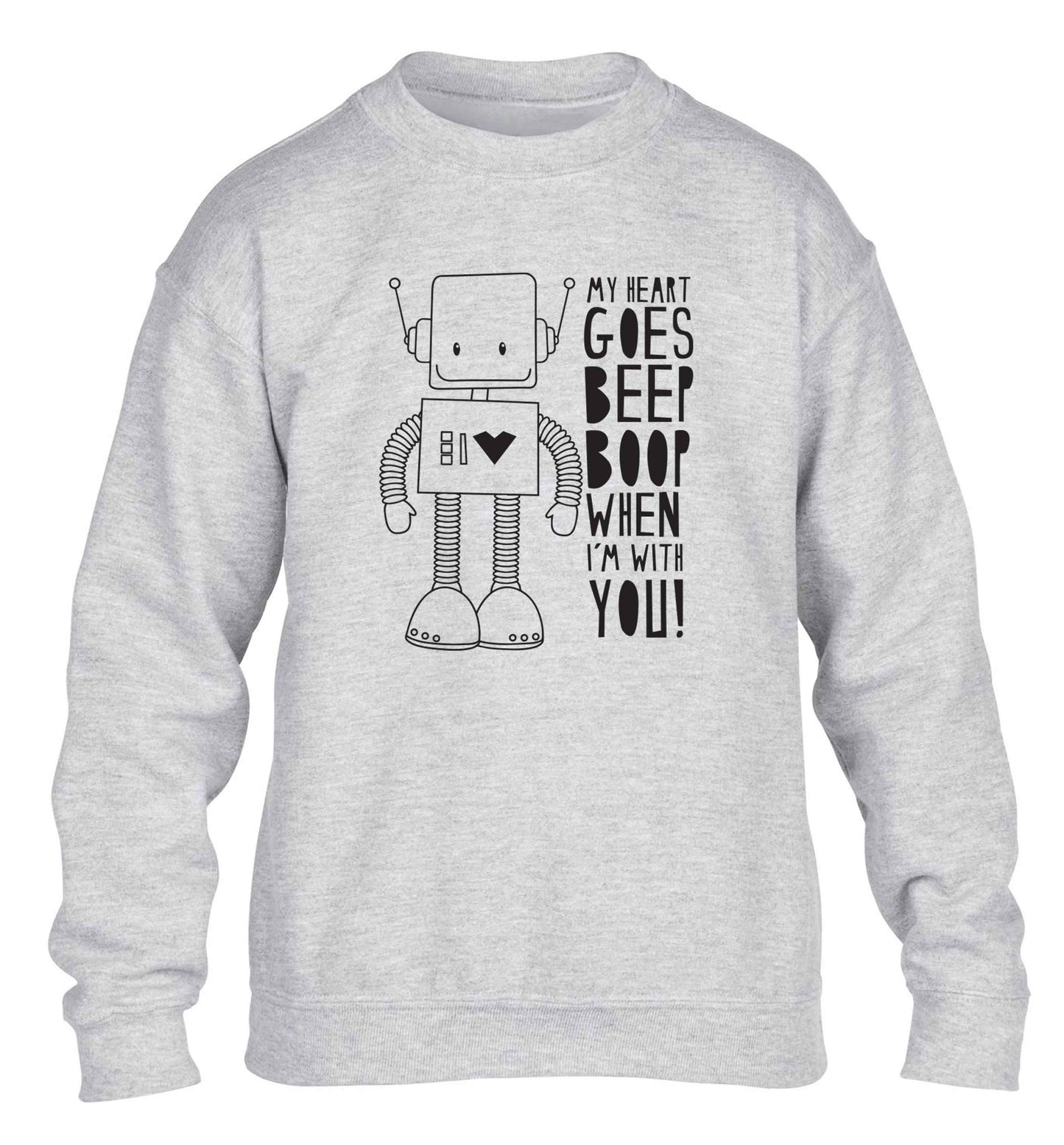 My heart goes beep boop when I'm with you children's grey sweater 12-13 Years