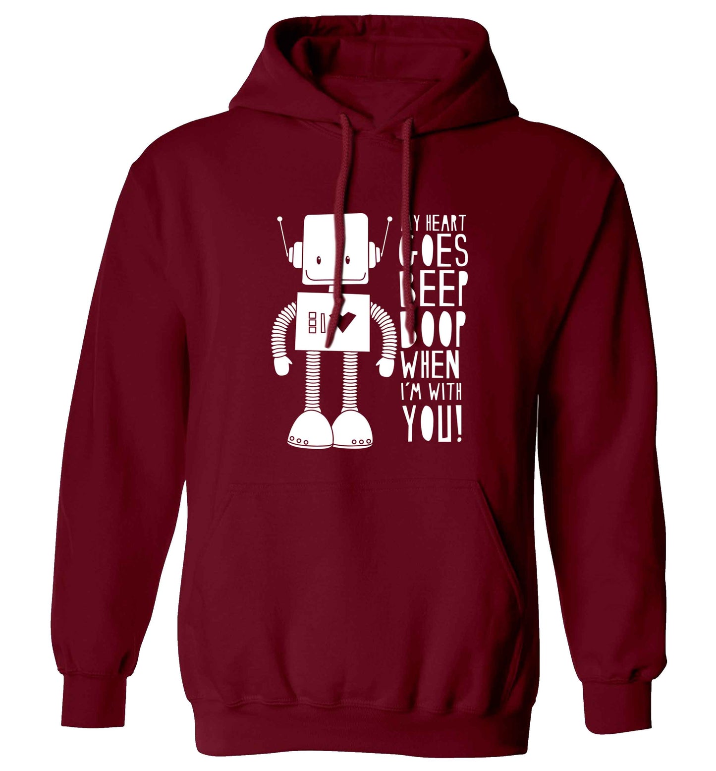 My heart goes beep boop when I'm with you adults unisex maroon hoodie 2XL