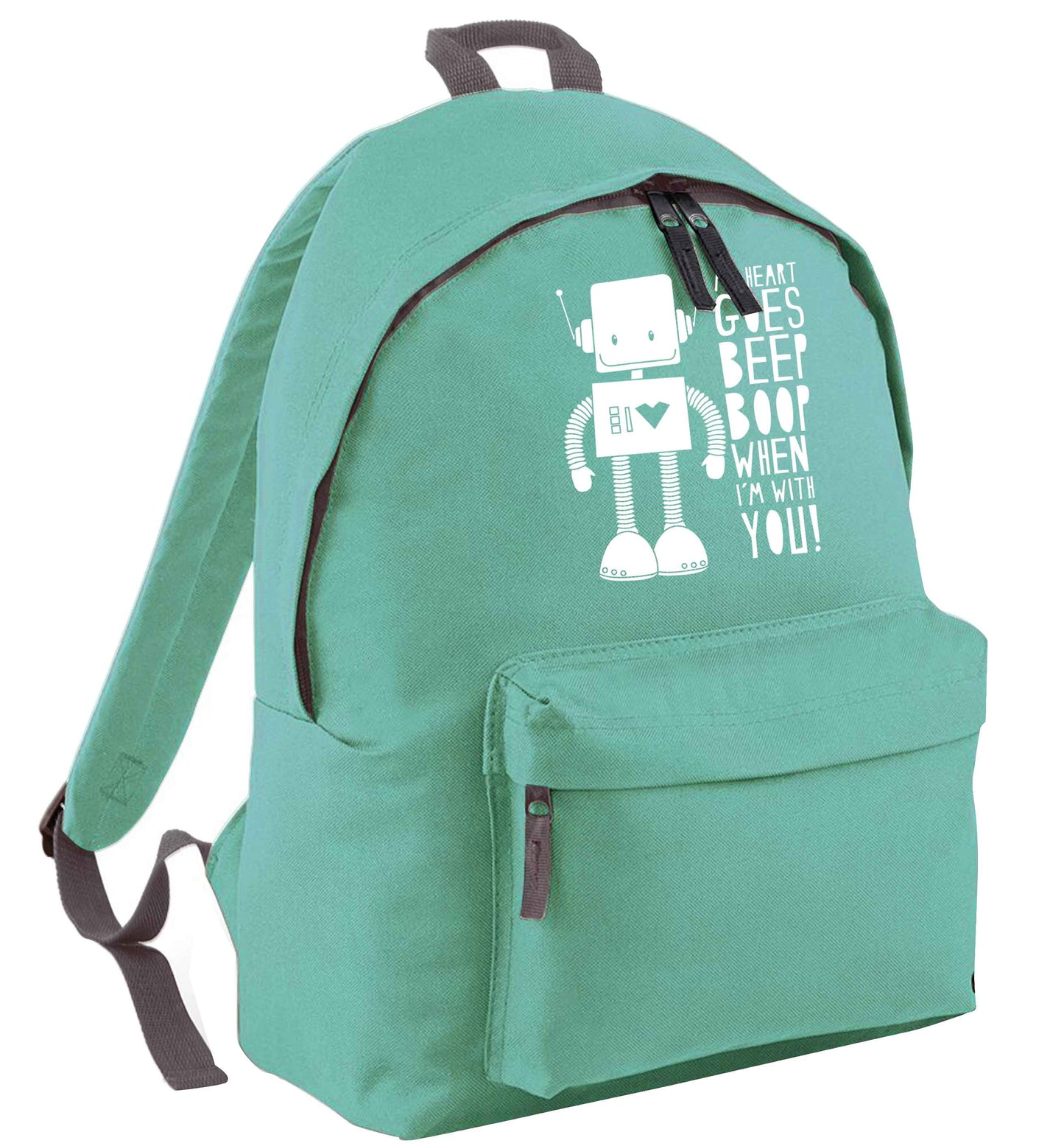My heart goes beep boop when I'm with you mint adults backpack