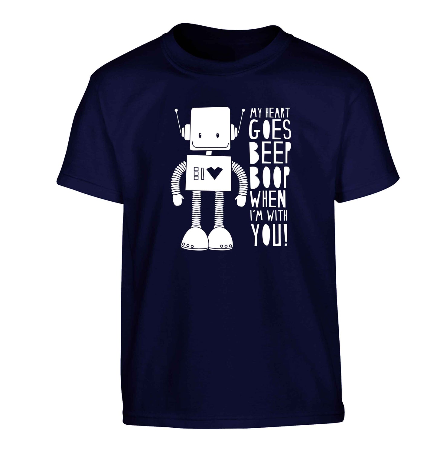 My heart goes beep boop when I'm with you Children's navy Tshirt 12-13 Years