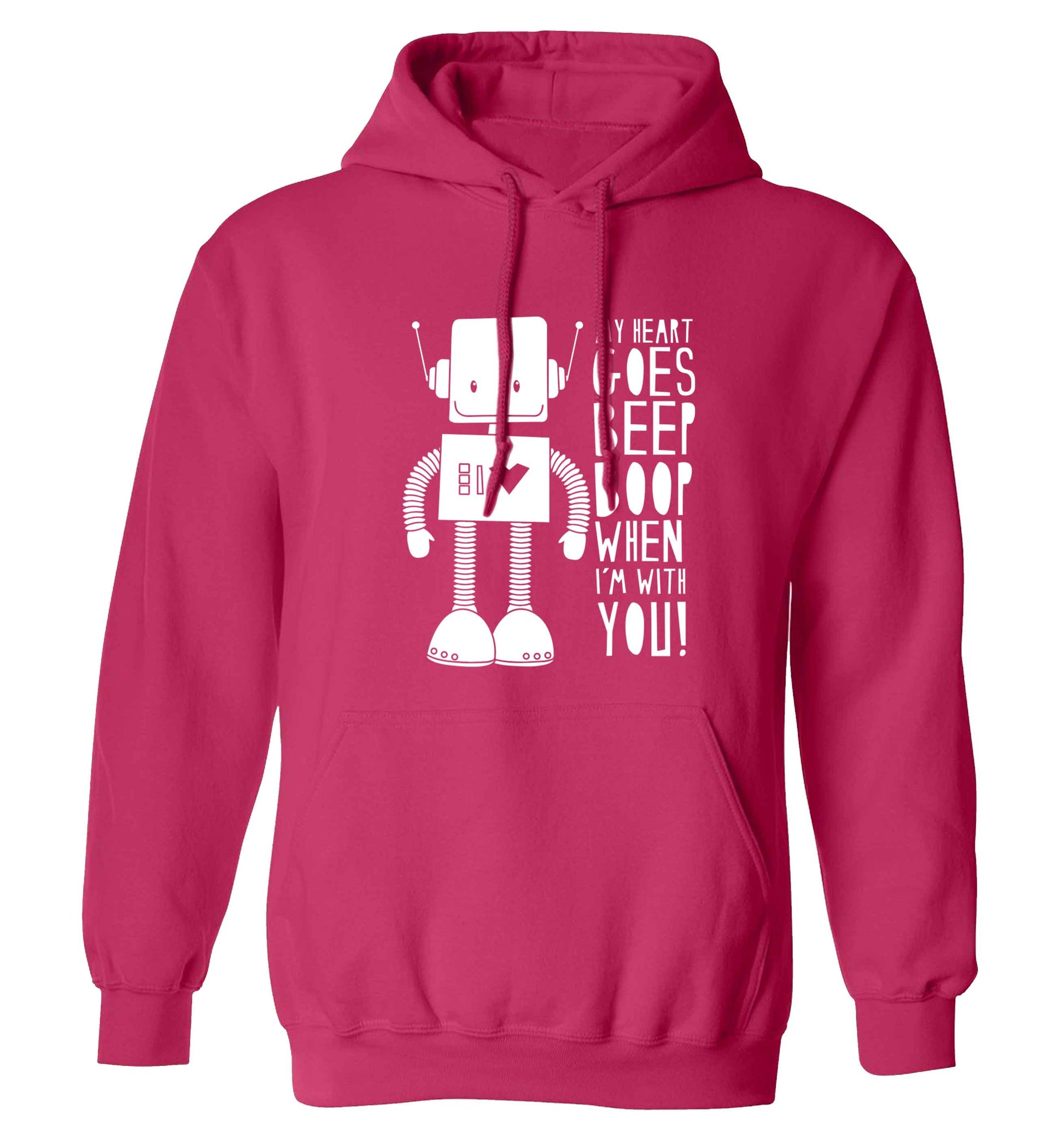 My heart goes beep boop when I'm with you adults unisex pink hoodie 2XL