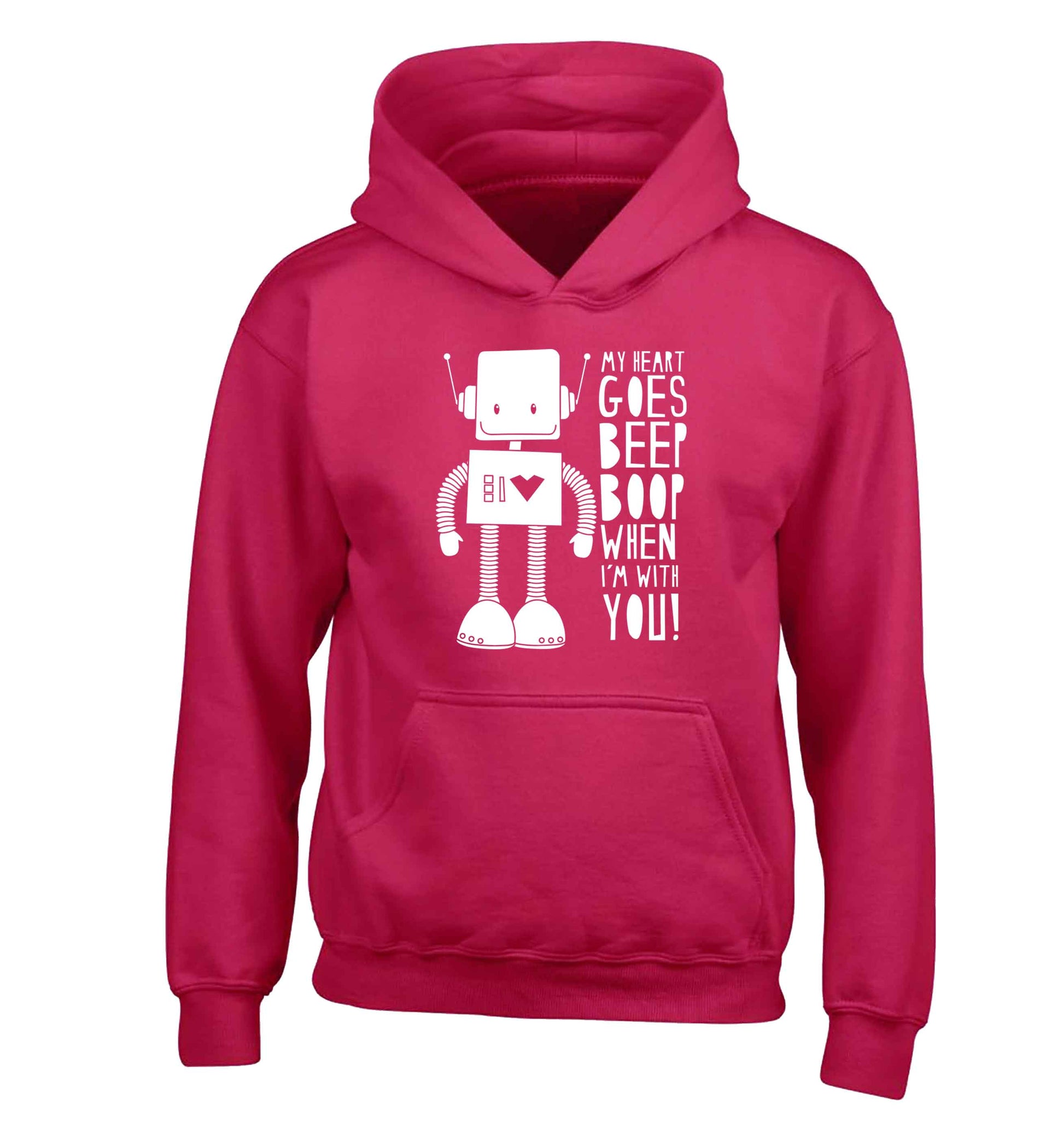 My heart goes beep boop when I'm with you children's pink hoodie 12-13 Years