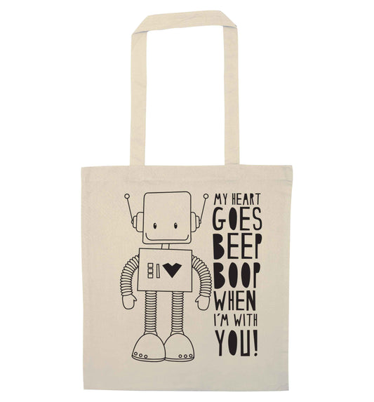 My heart goes beep boop when I'm with you natural tote bag