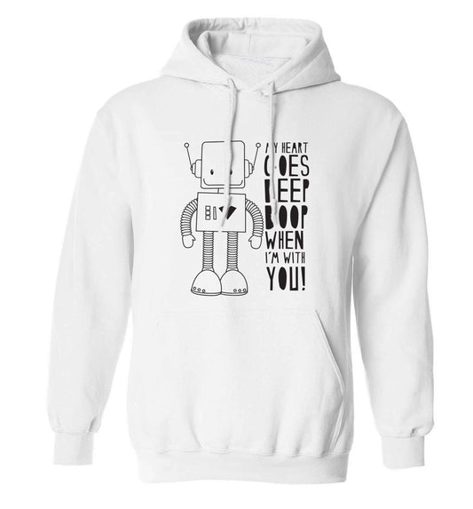 My heart goes beep boop when I'm with you adults unisex white hoodie 2XL