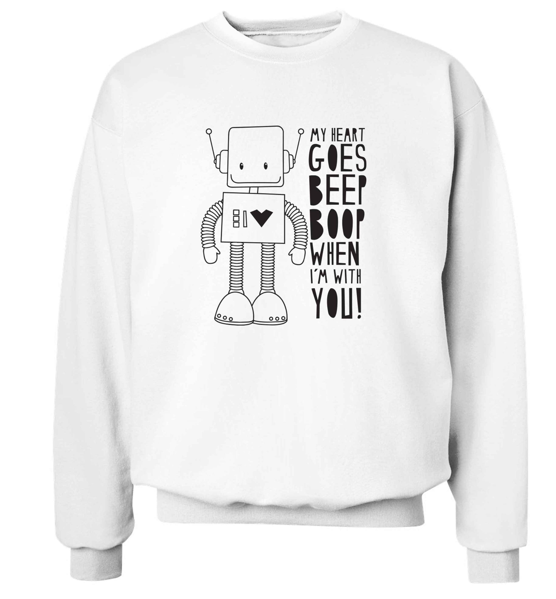 My heart goes beep boop when I'm with you adult's unisex white sweater 2XL