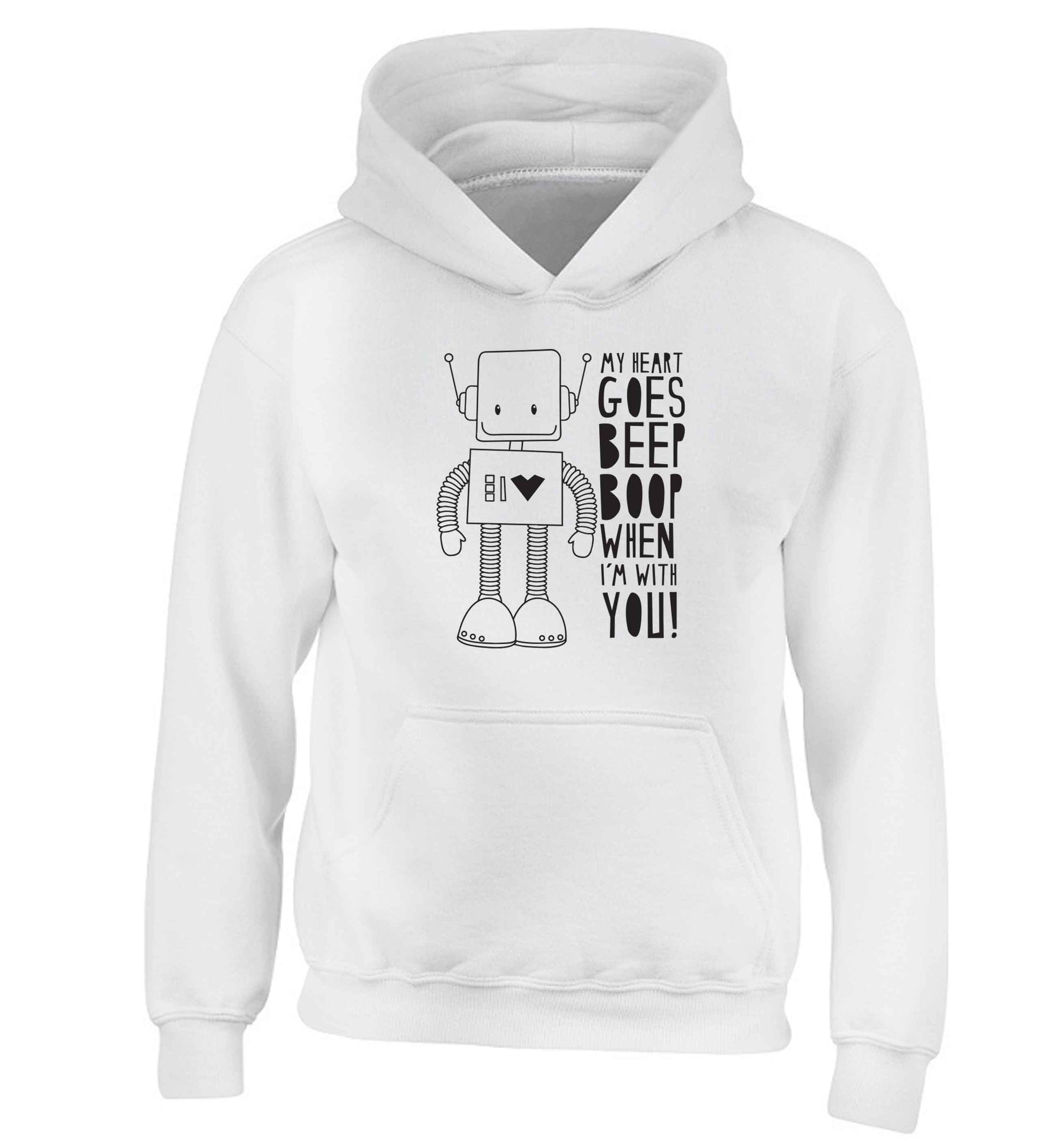 My heart goes beep boop when I'm with you children's white hoodie 12-13 Years