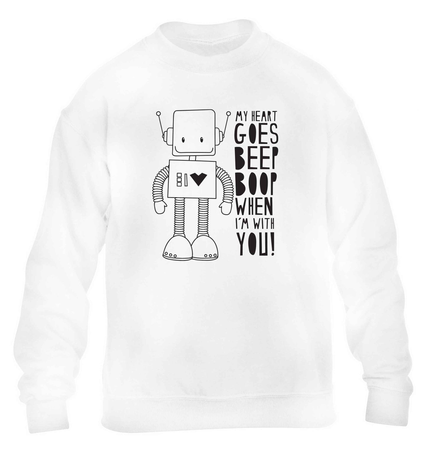 My heart goes beep boop when I'm with you children's white sweater 12-13 Years