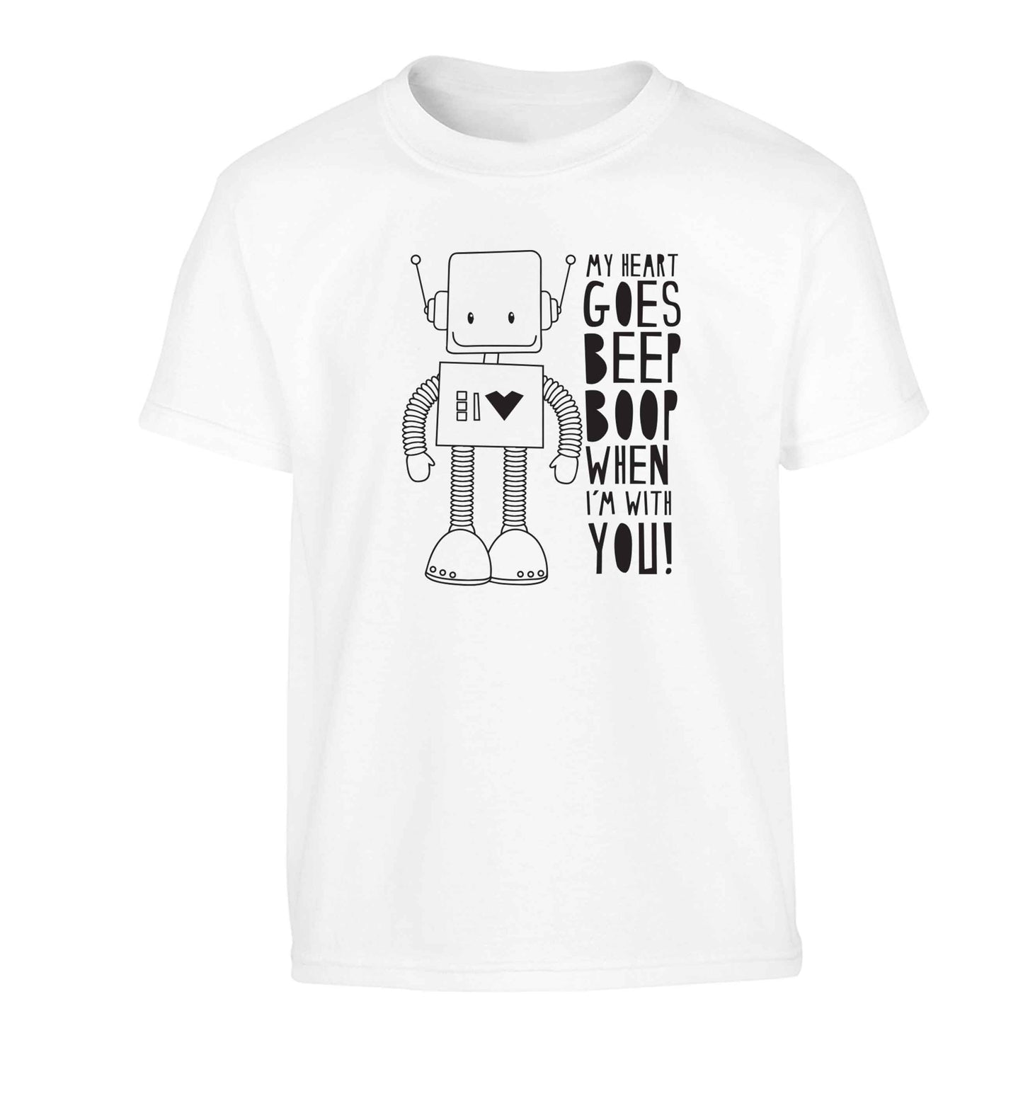 My heart goes beep boop when I'm with you Children's white Tshirt 12-13 Years