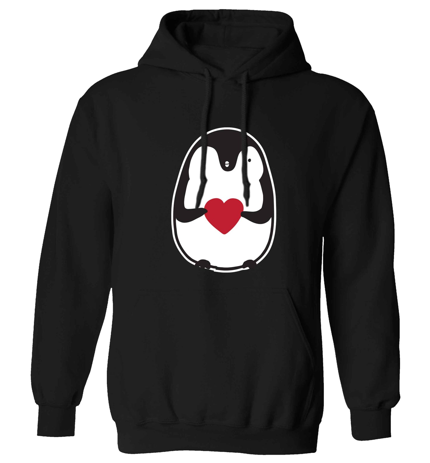 Cute penguin heart adults unisex black hoodie 2XL