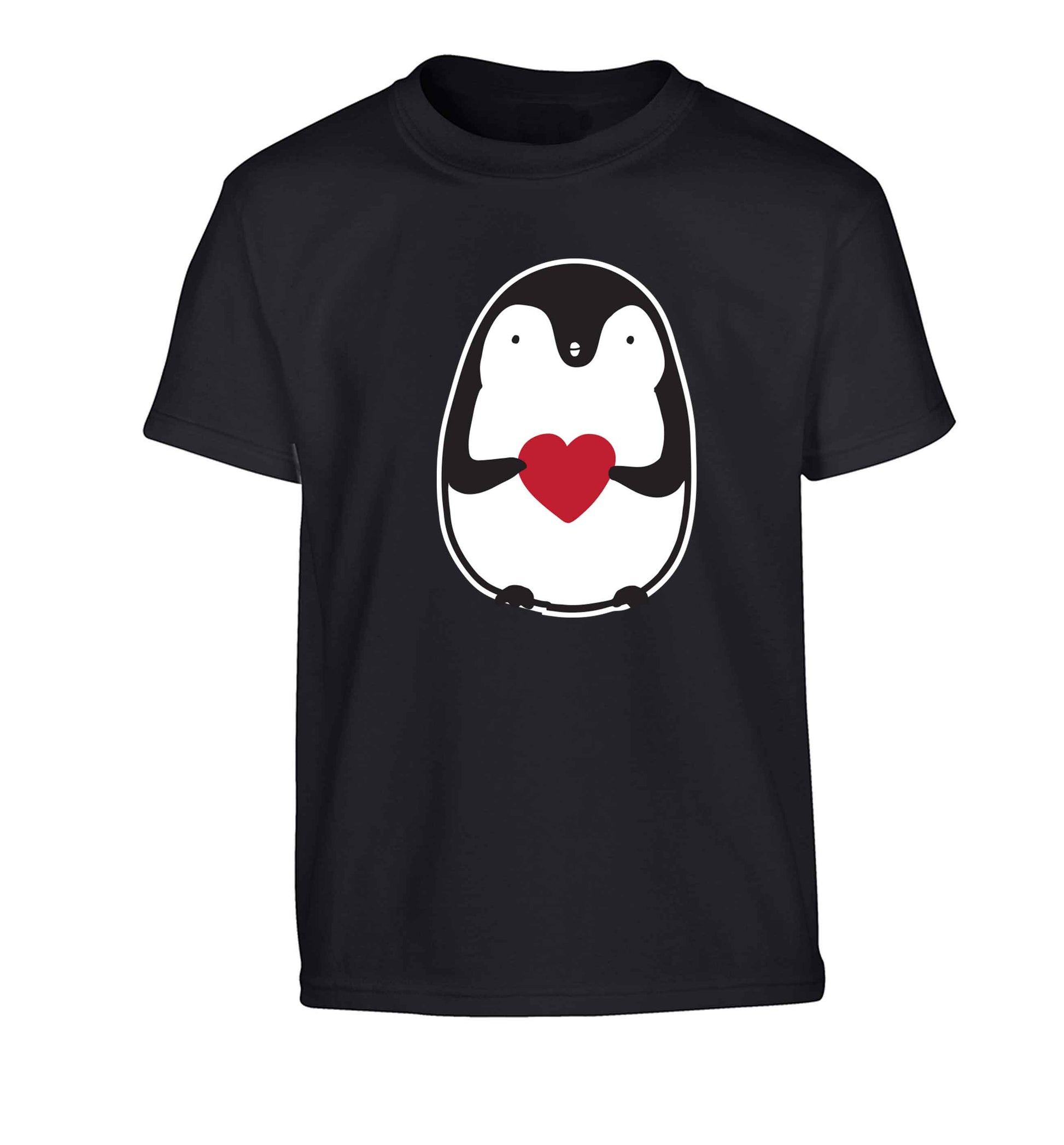 Cute penguin heart Children's black Tshirt 12-13 Years