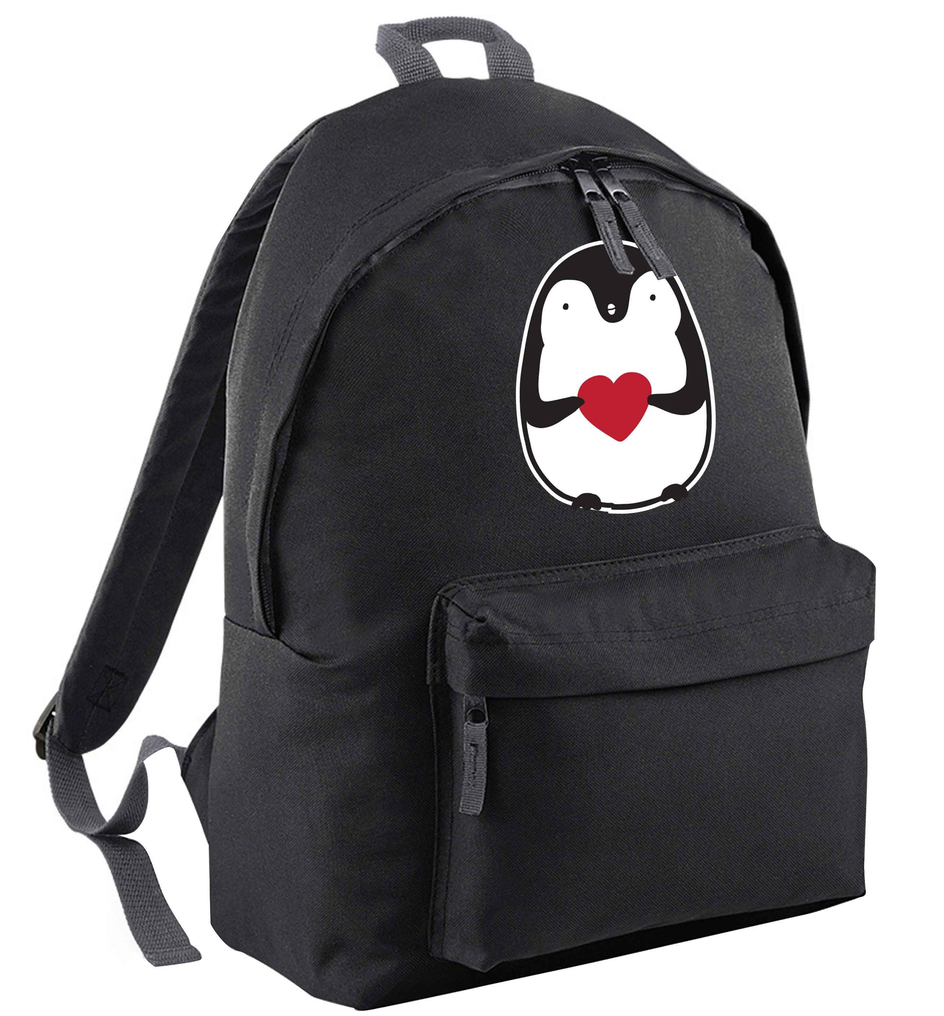 Cute penguin heart black adults backpack