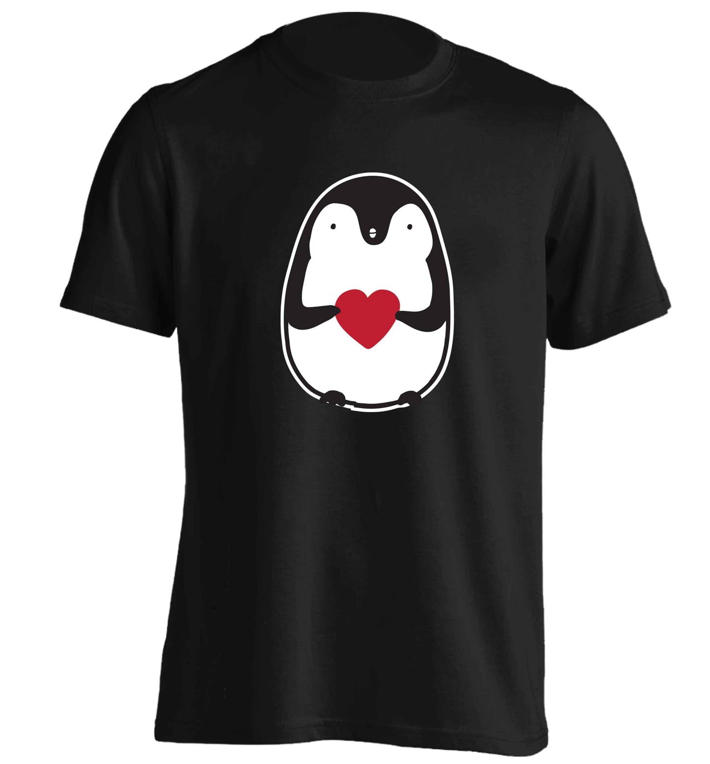 Cute penguin heart adults unisex black Tshirt 2XL
