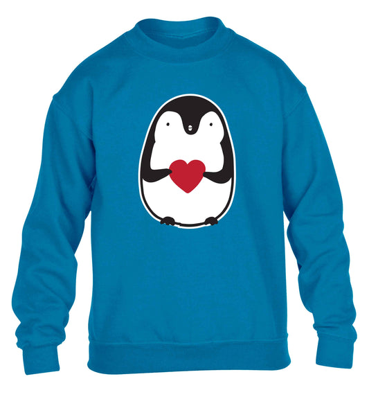 Cute penguin heart children's blue sweater 12-13 Years