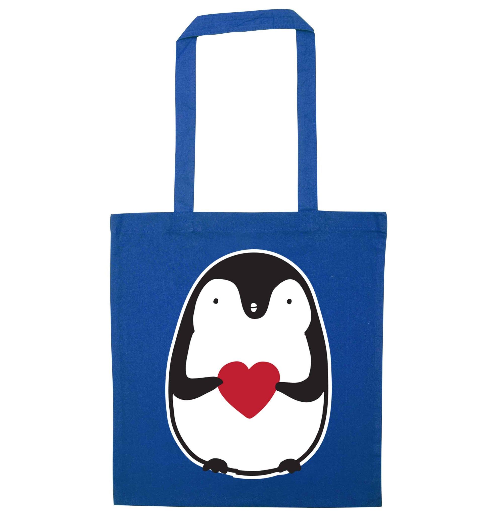 Cute penguin heart blue tote bag