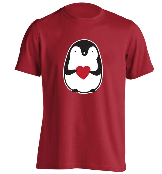 Cute penguin heart adults unisex red Tshirt 2XL