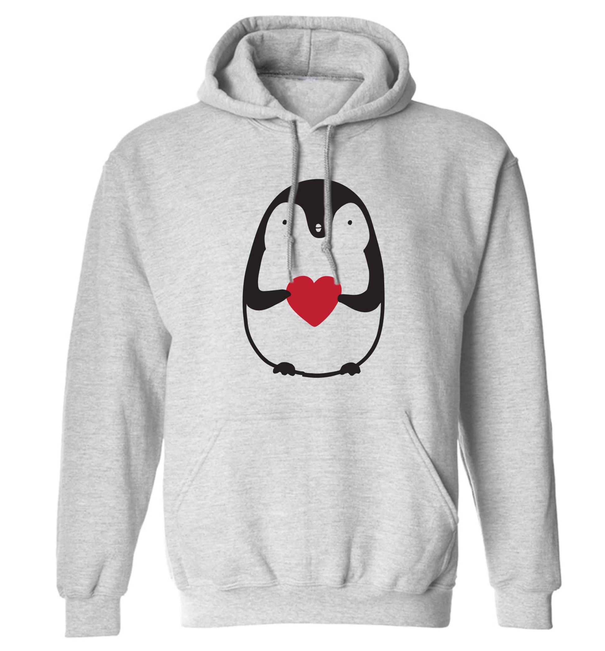 Cute penguin heart adults unisex grey hoodie 2XL