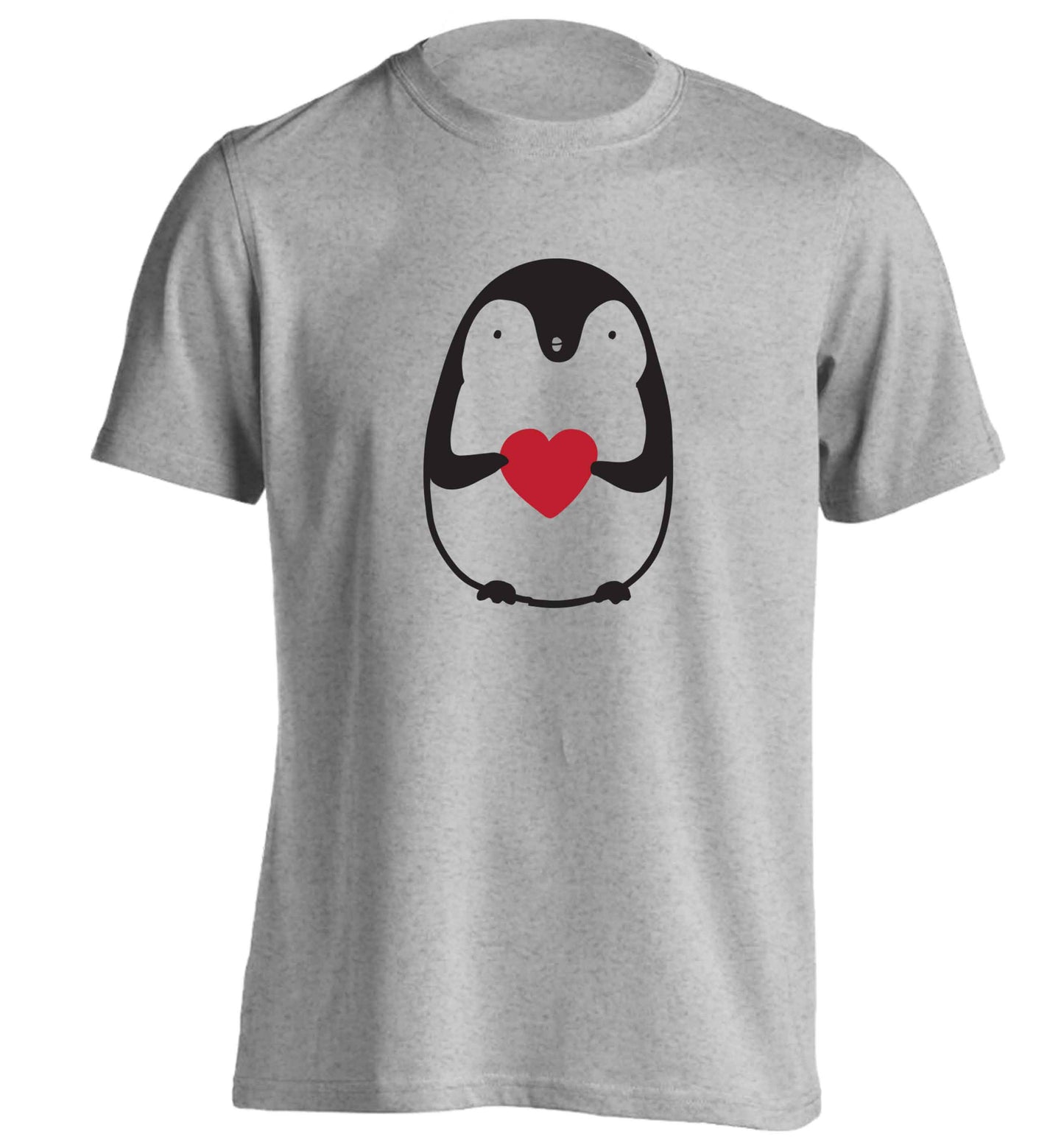 Cute penguin heart adults unisex grey Tshirt 2XL