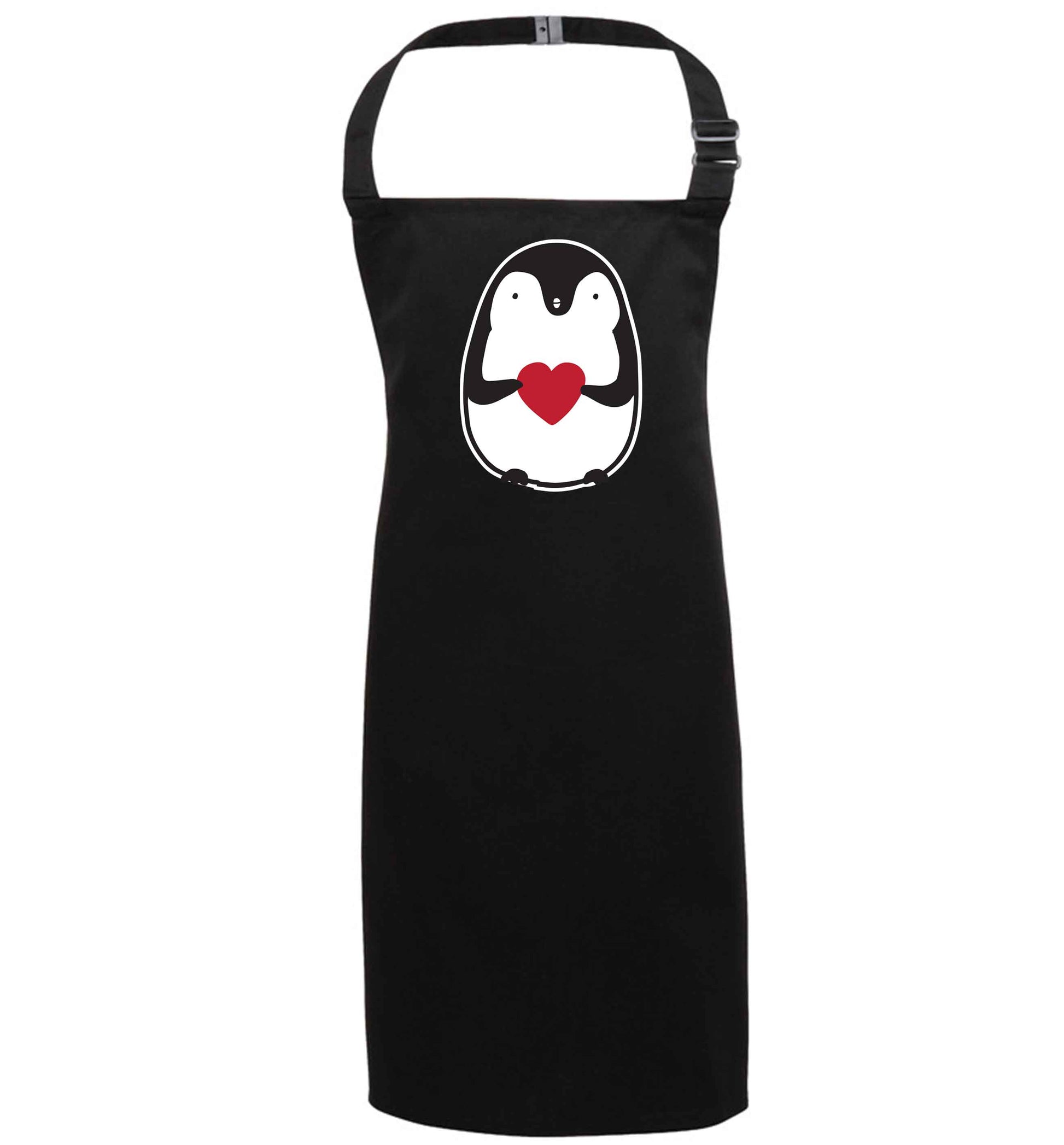 Cute penguin heart black apron 7-10 years