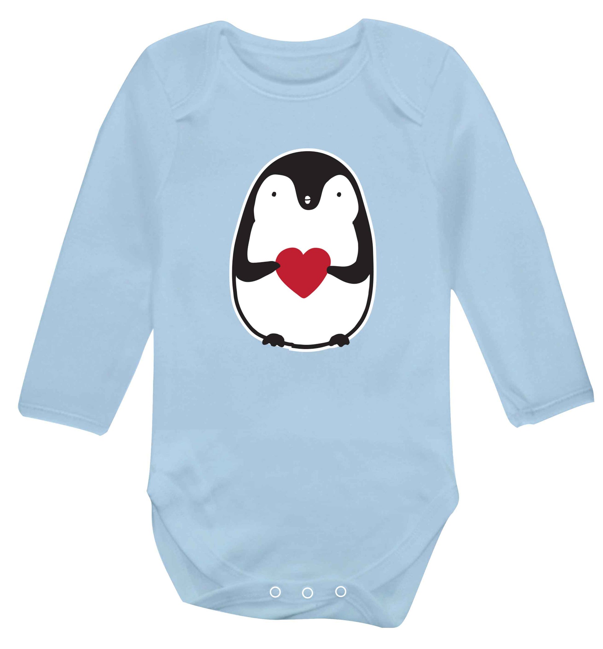 Cute penguin heart baby vest long sleeved pale blue 6-12 months