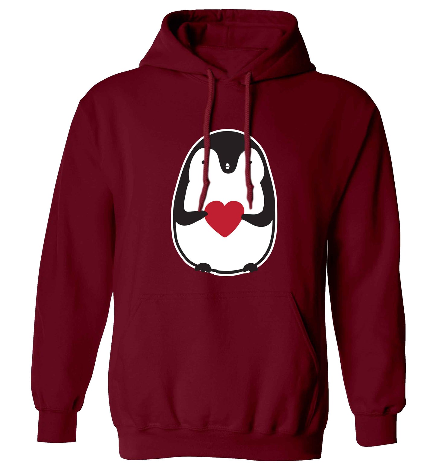 Cute penguin heart adults unisex maroon hoodie 2XL
