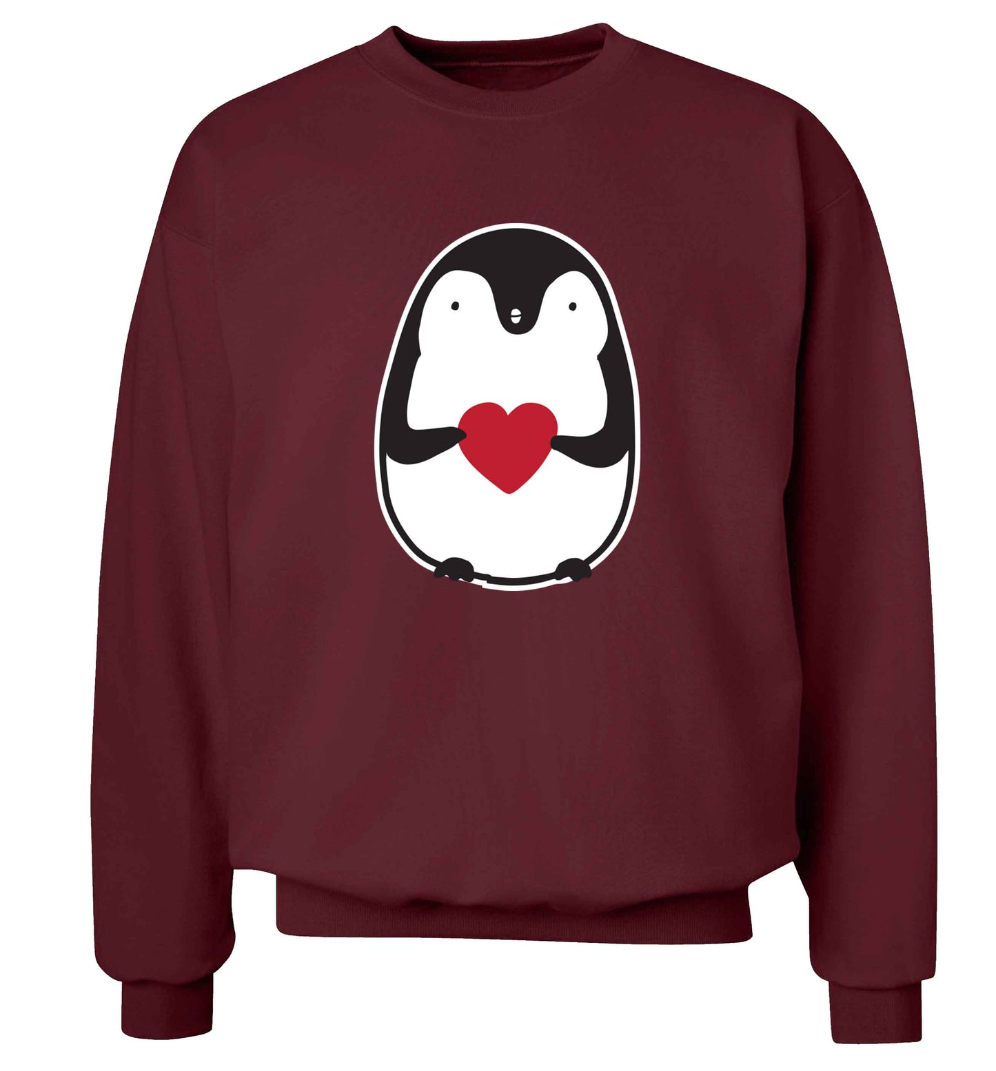 Cute penguin heart adult's unisex maroon sweater 2XL
