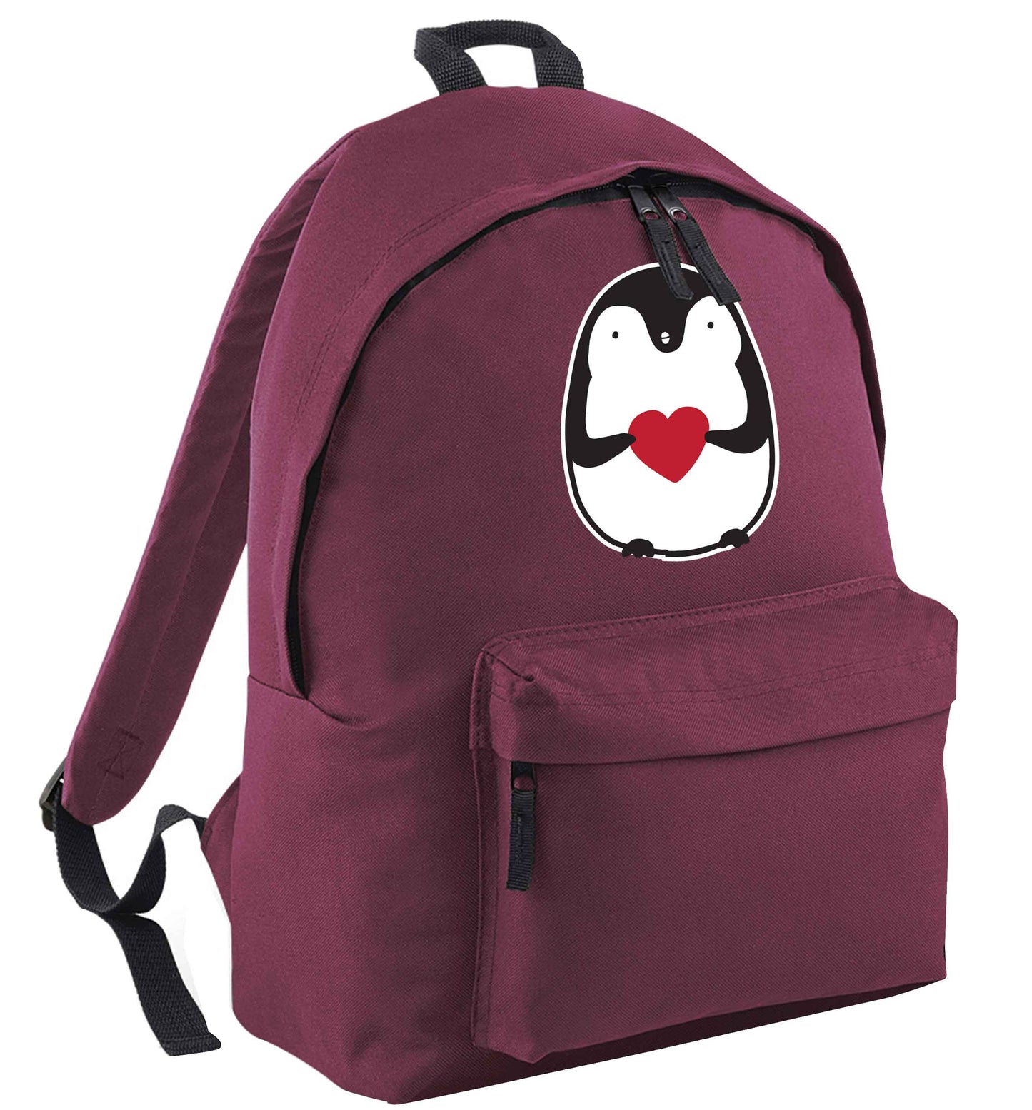 Cute penguin heart maroon adults backpack