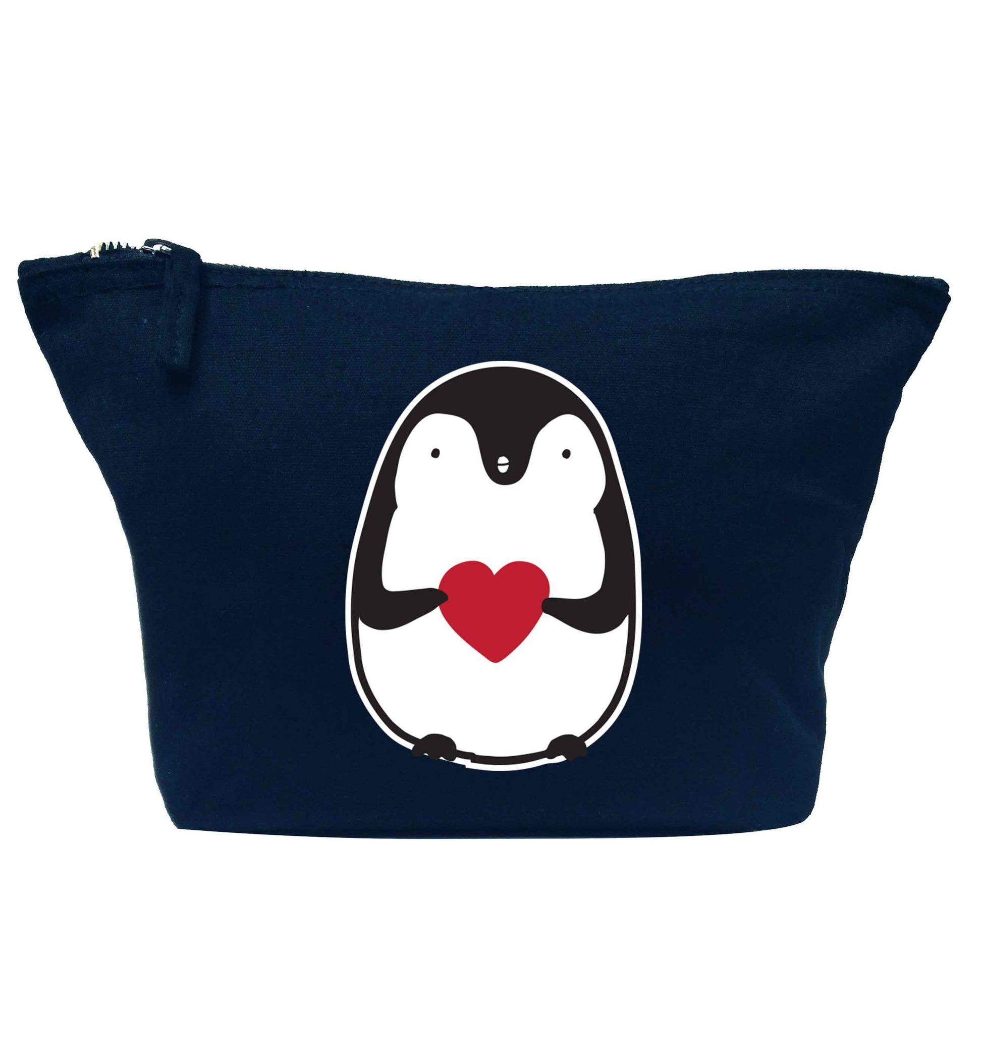 Cute penguin heart navy makeup bag