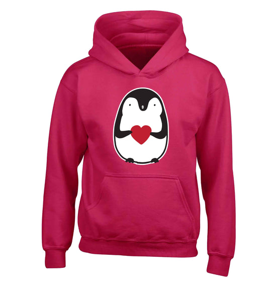 Cute penguin heart children's pink hoodie 12-13 Years