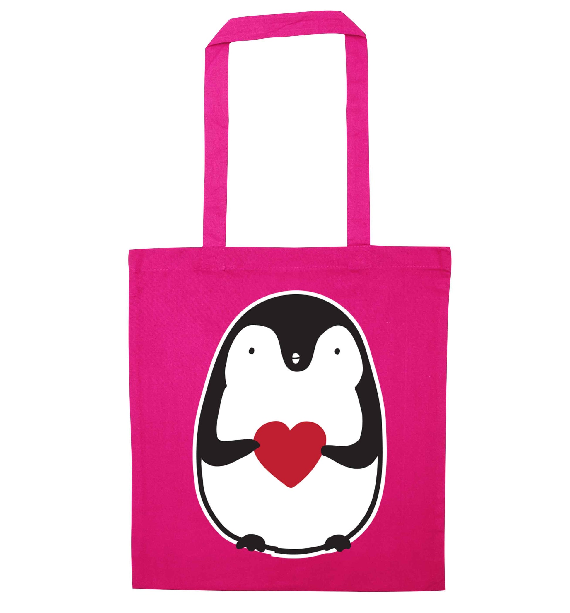 Cute penguin heart pink tote bag