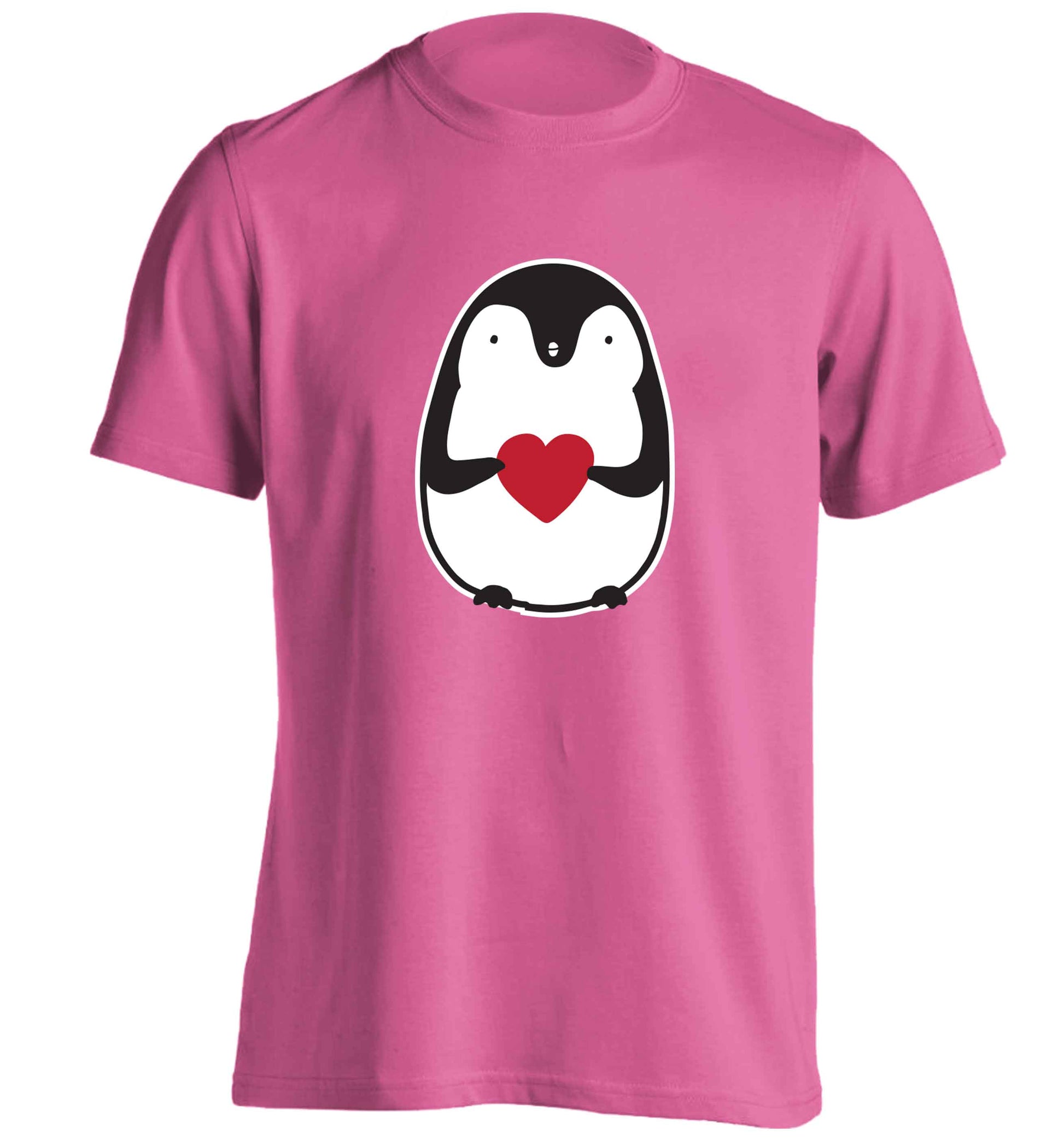 Cute penguin heart adults unisex pink Tshirt 2XL