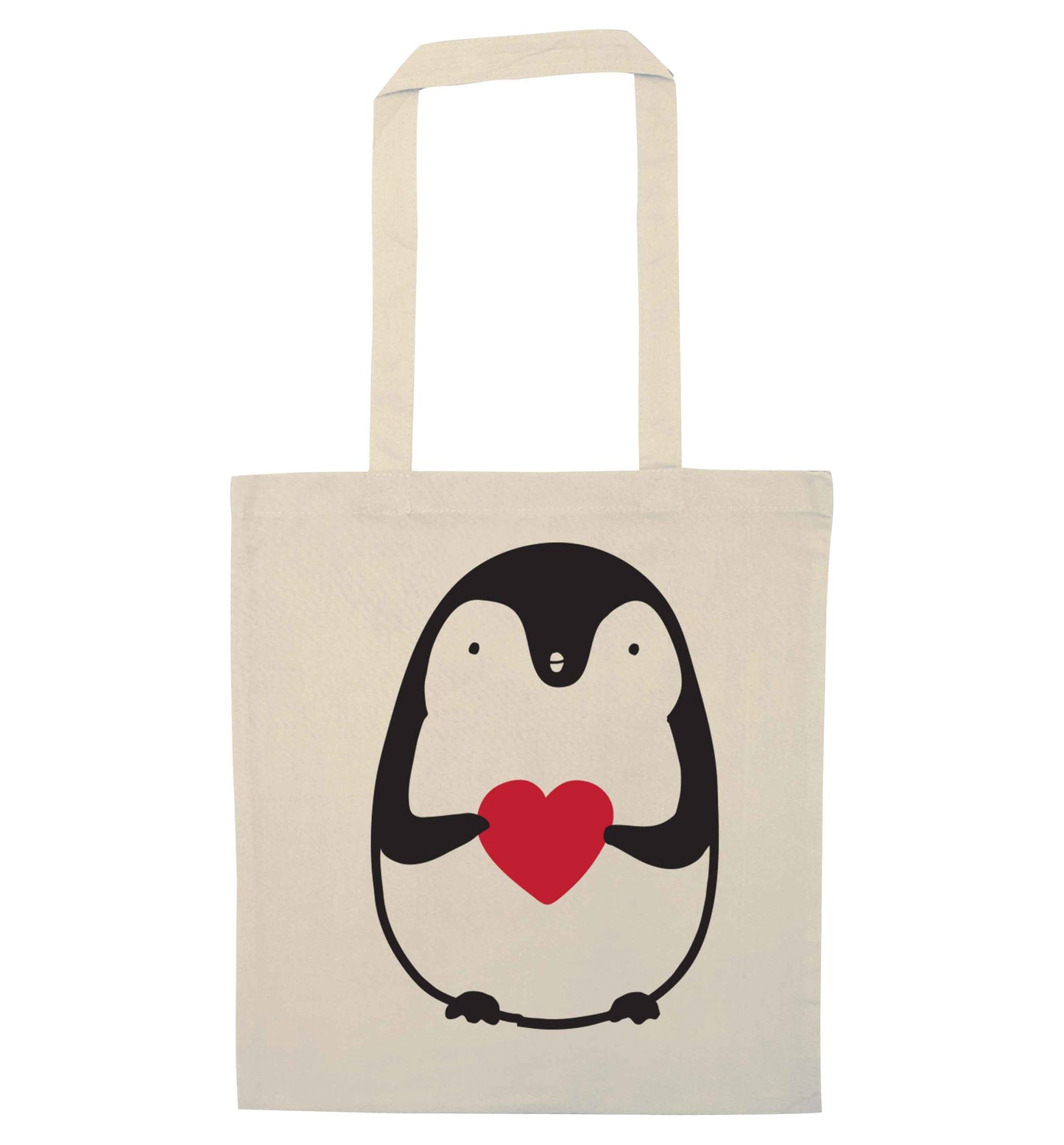 Cute penguin heart natural tote bag