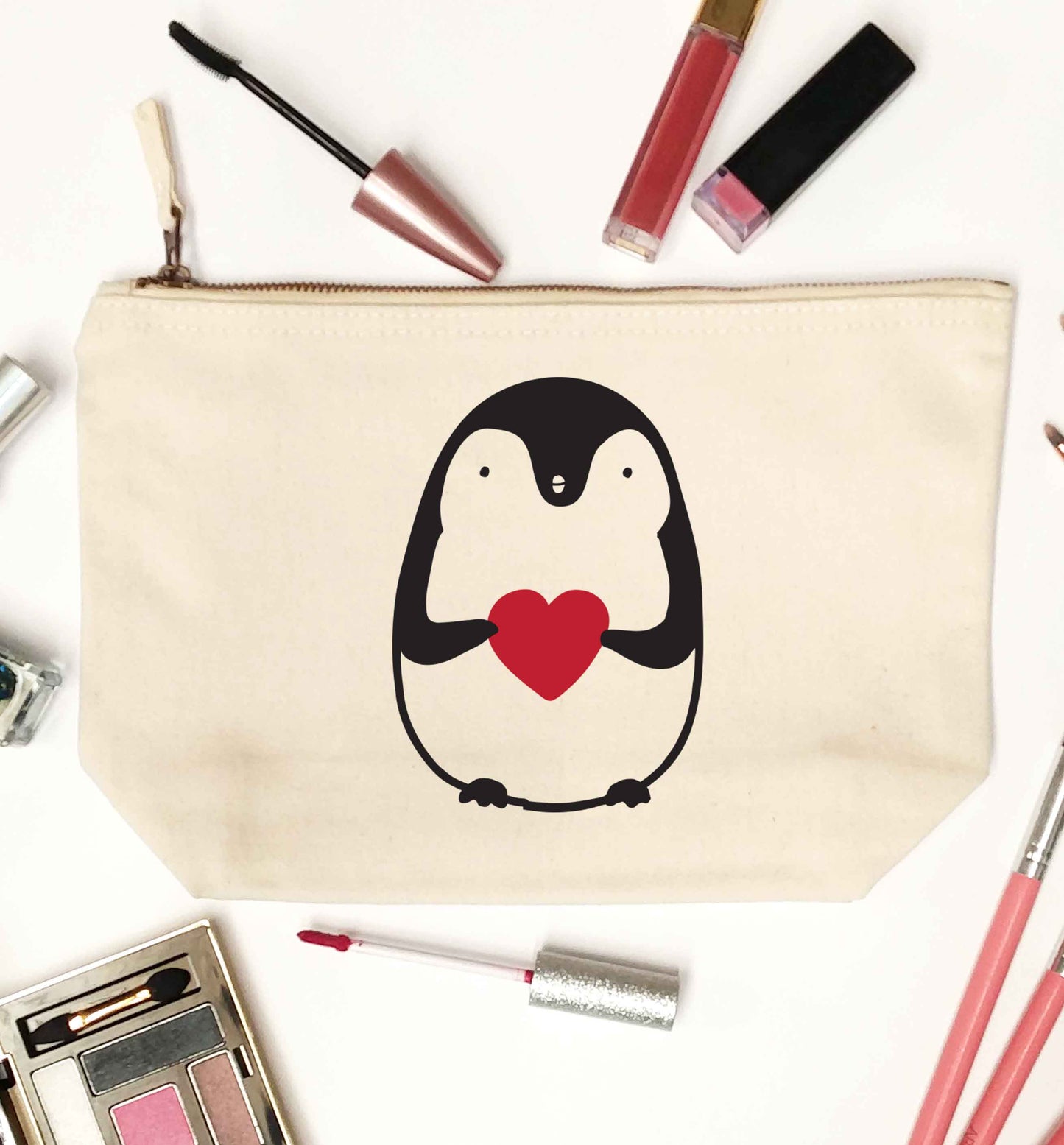 Cute penguin heart natural makeup bag