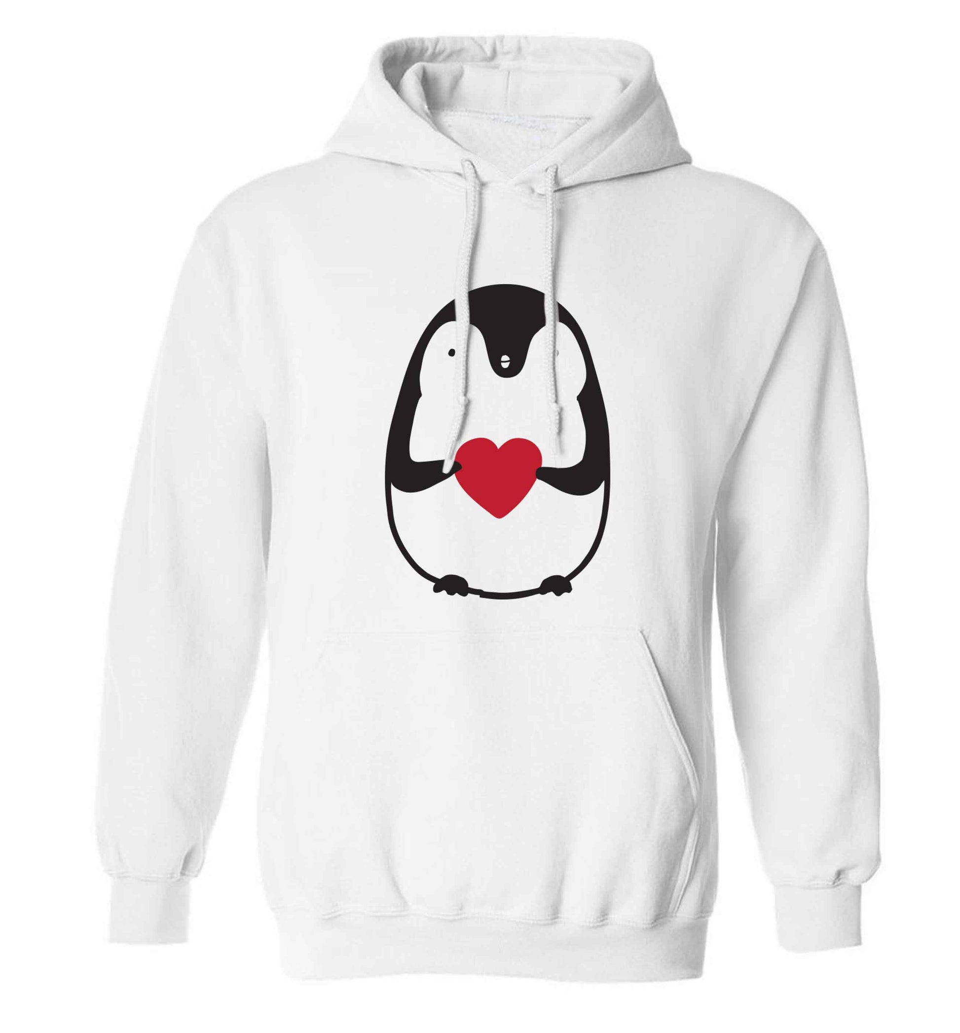Cute penguin heart adults unisex white hoodie 2XL