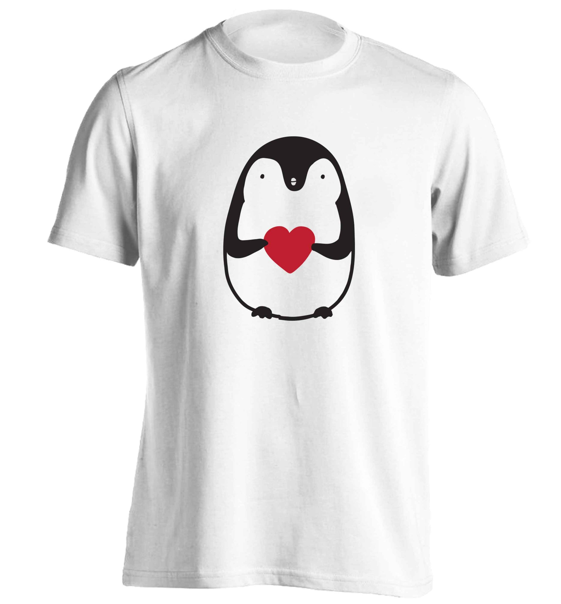 Cute penguin heart adults unisex white Tshirt 2XL