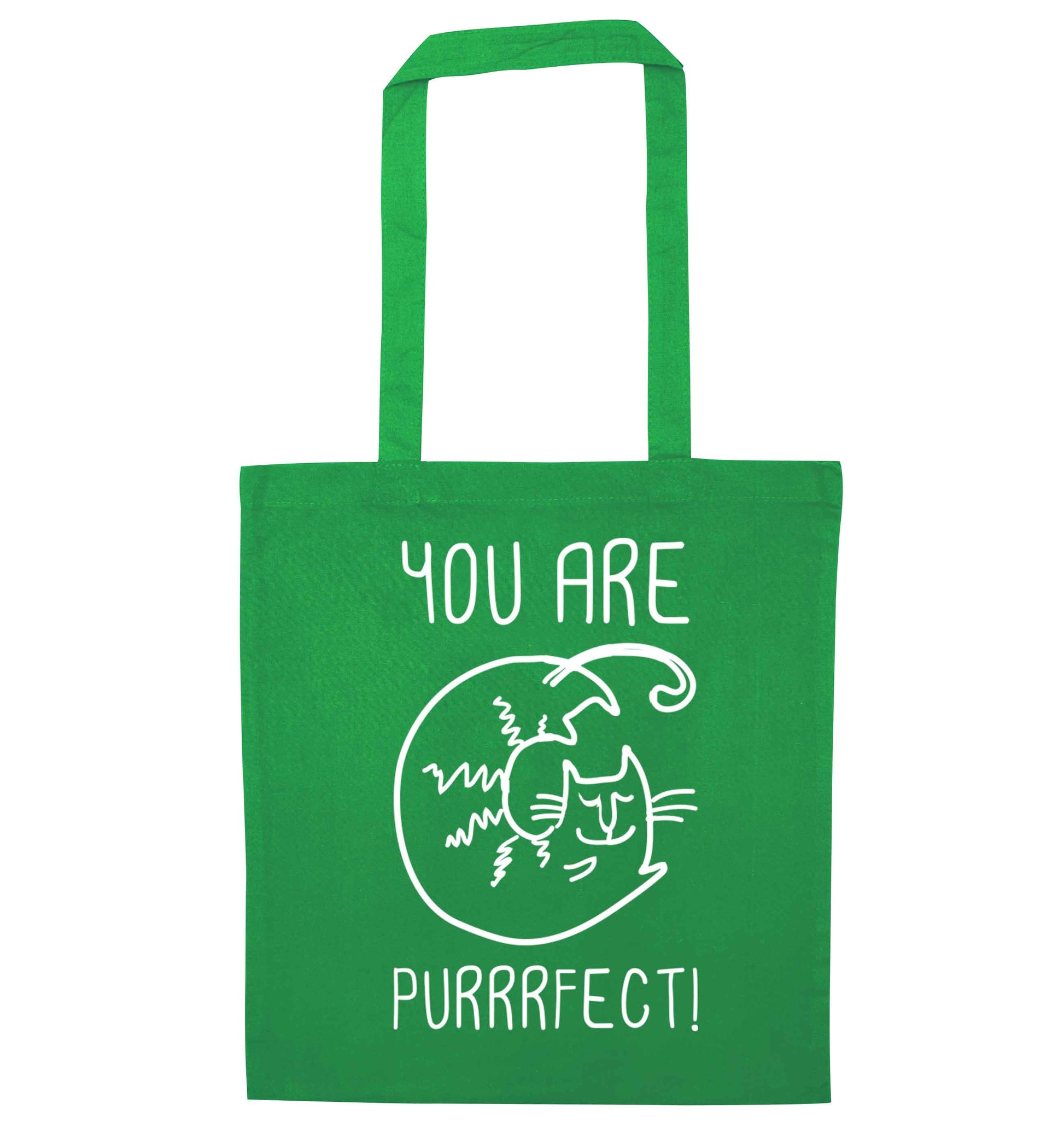 You are purrfect green tote bag
