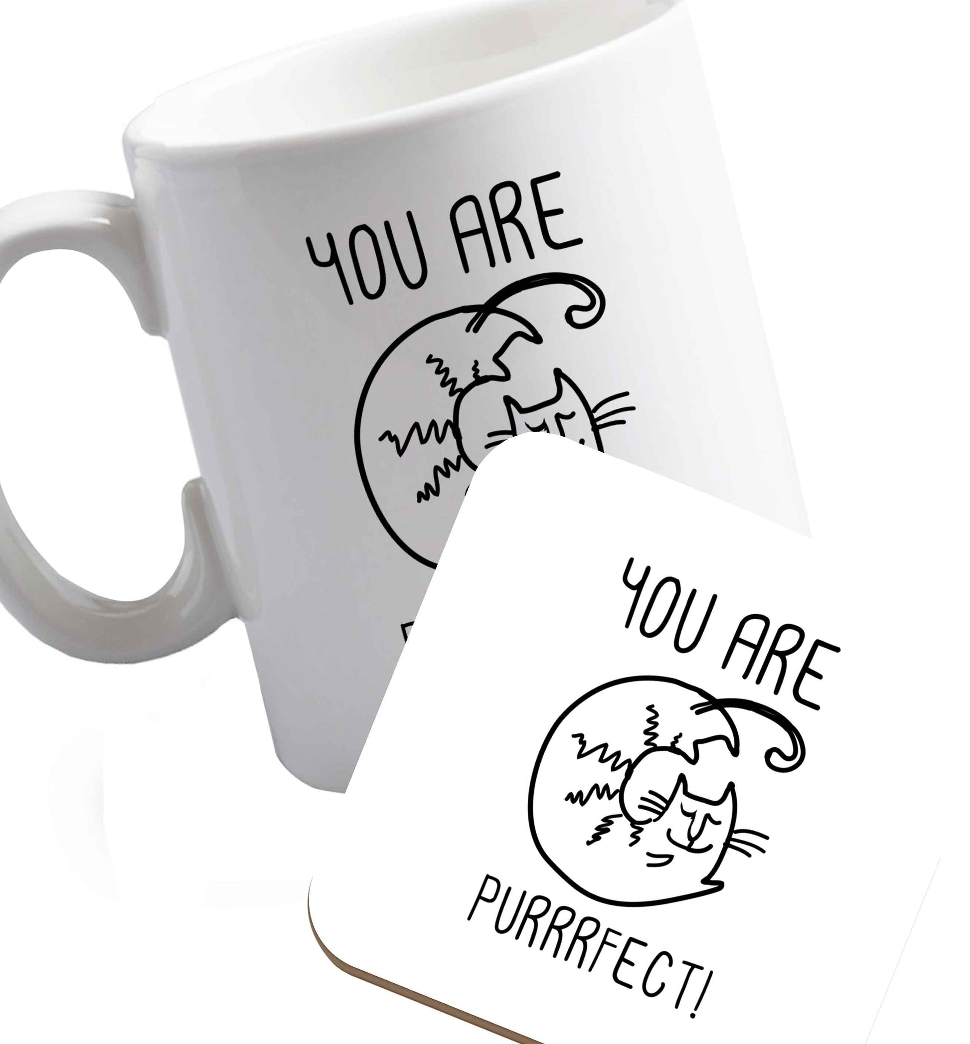 10 oz Favourite Type Pan Pancake ceramic mug and coaster set right handed