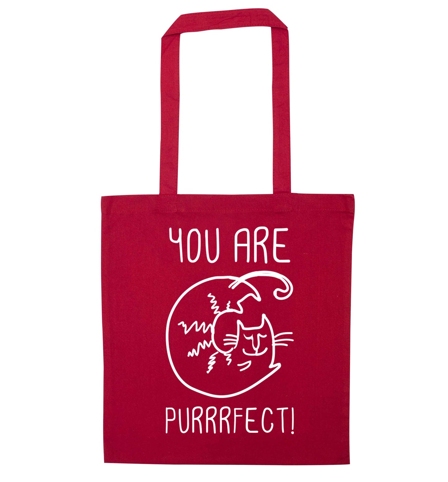 You are purrfect red tote bag
