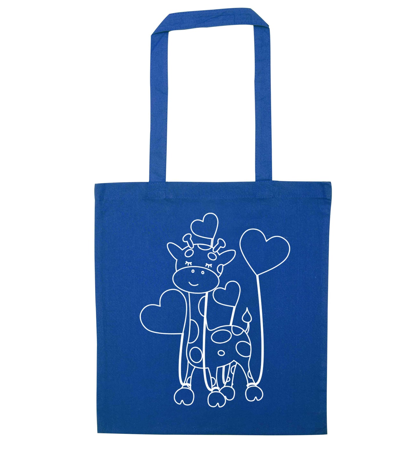 Valentine giraffe blue tote bag