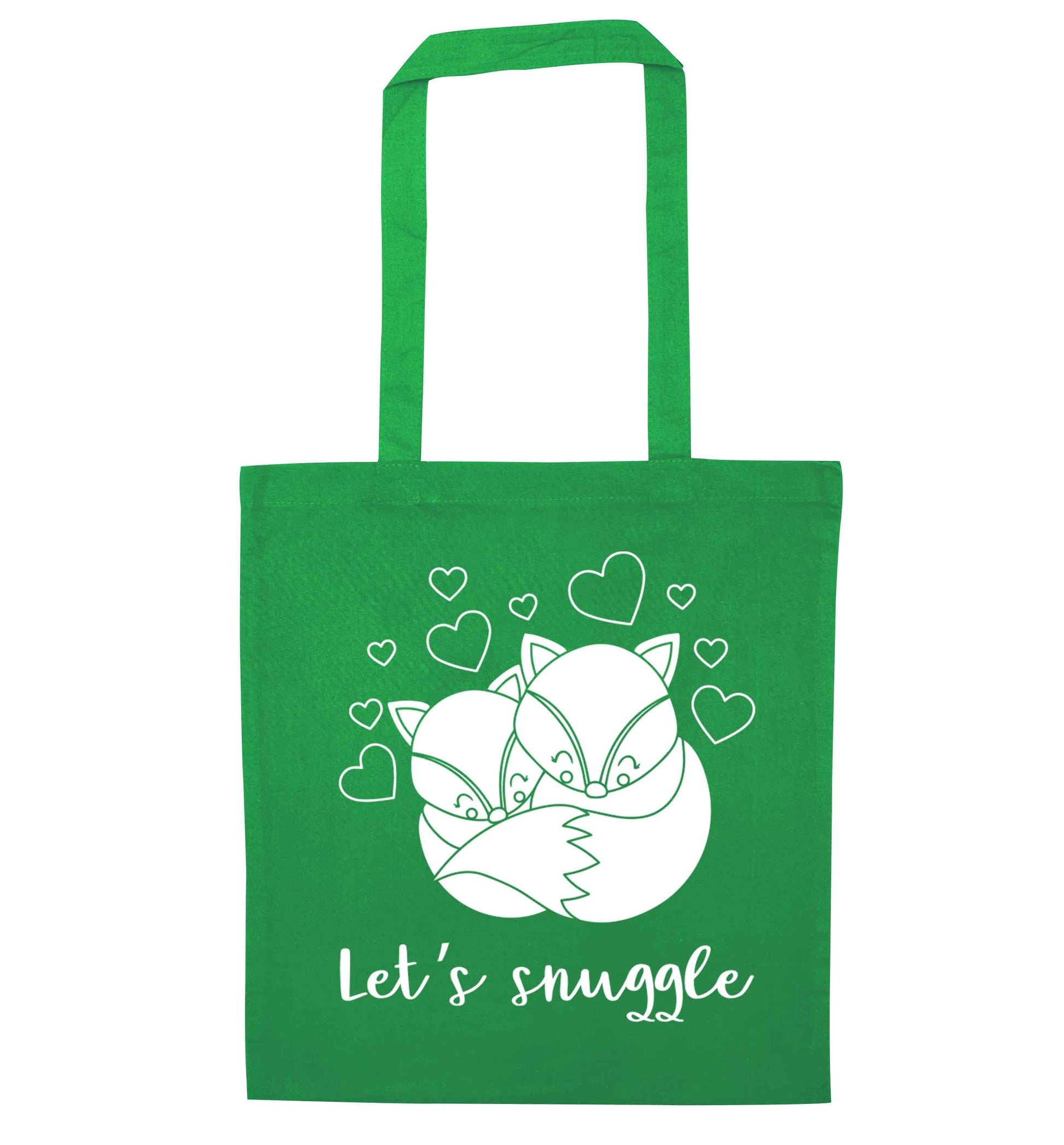 Let's snuggle green tote bag