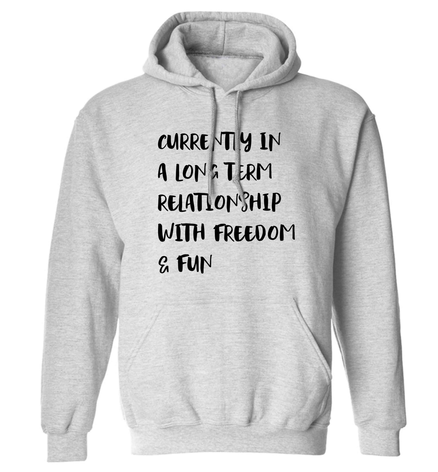 Currently in a long term relationship with freedom and fun adults unisex grey hoodie 2XL