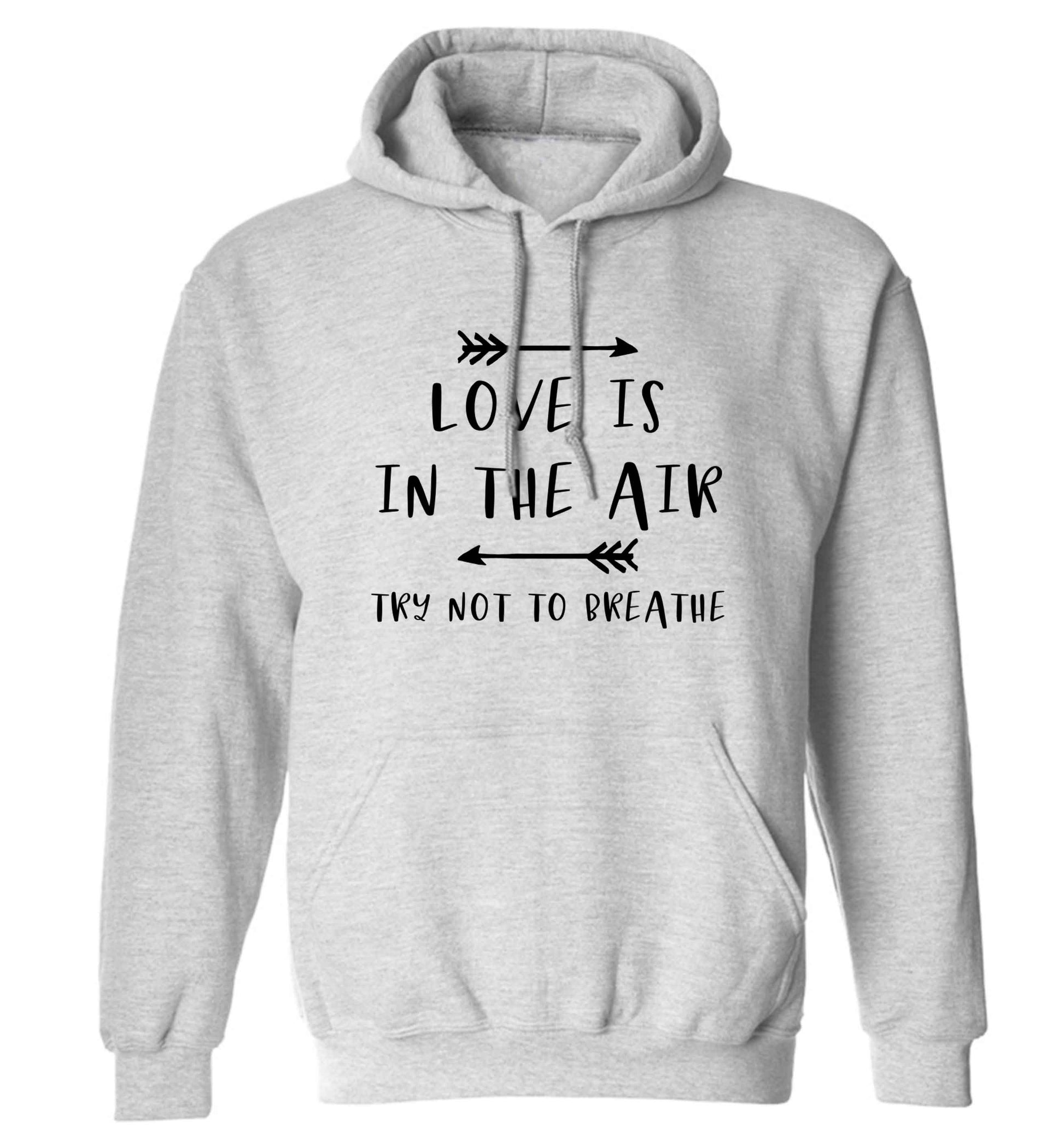 Love is in the air try not to breathe adults unisex grey hoodie 2XL